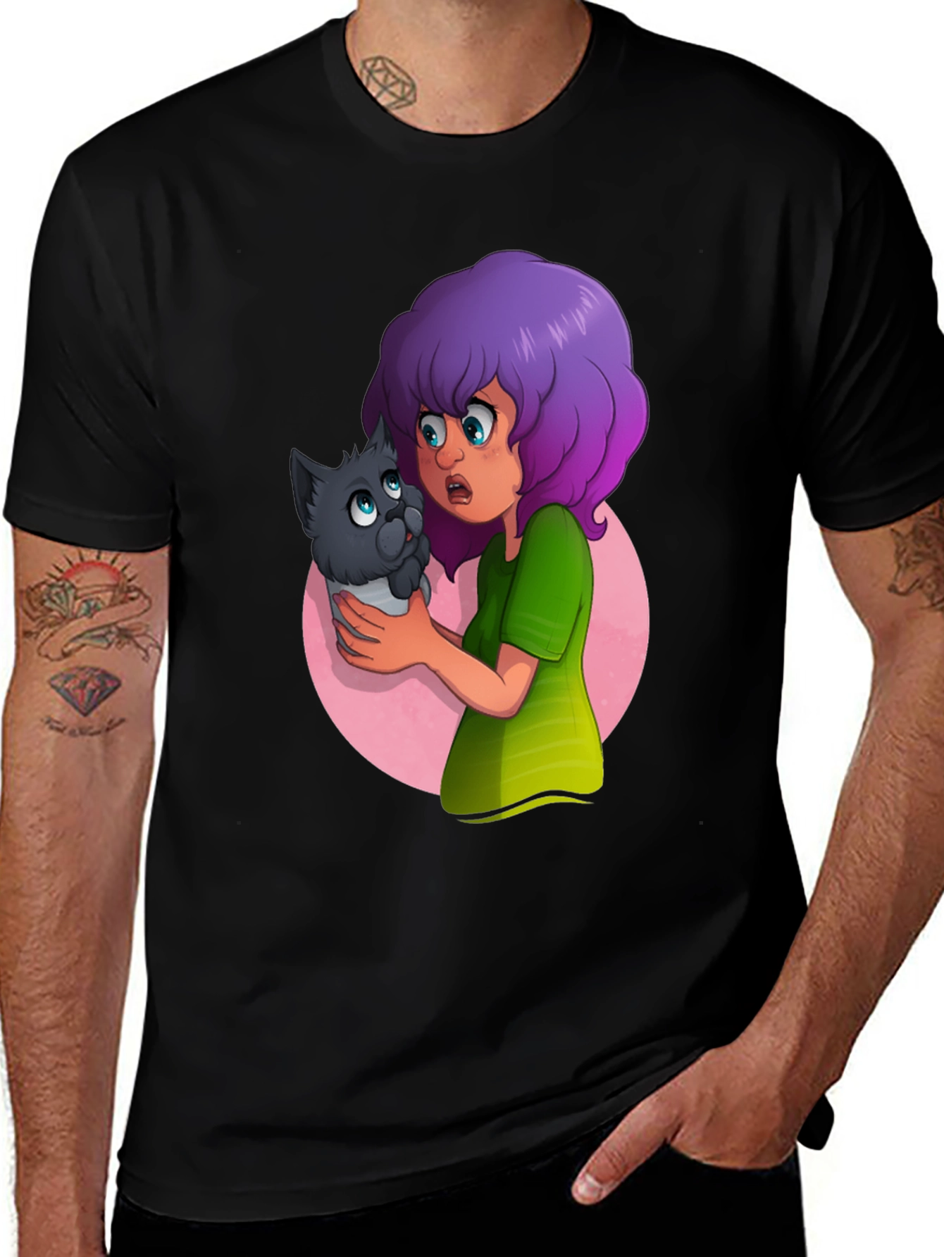 Variant 17 of Cartoon Graphic Tee - Girl & Kitten