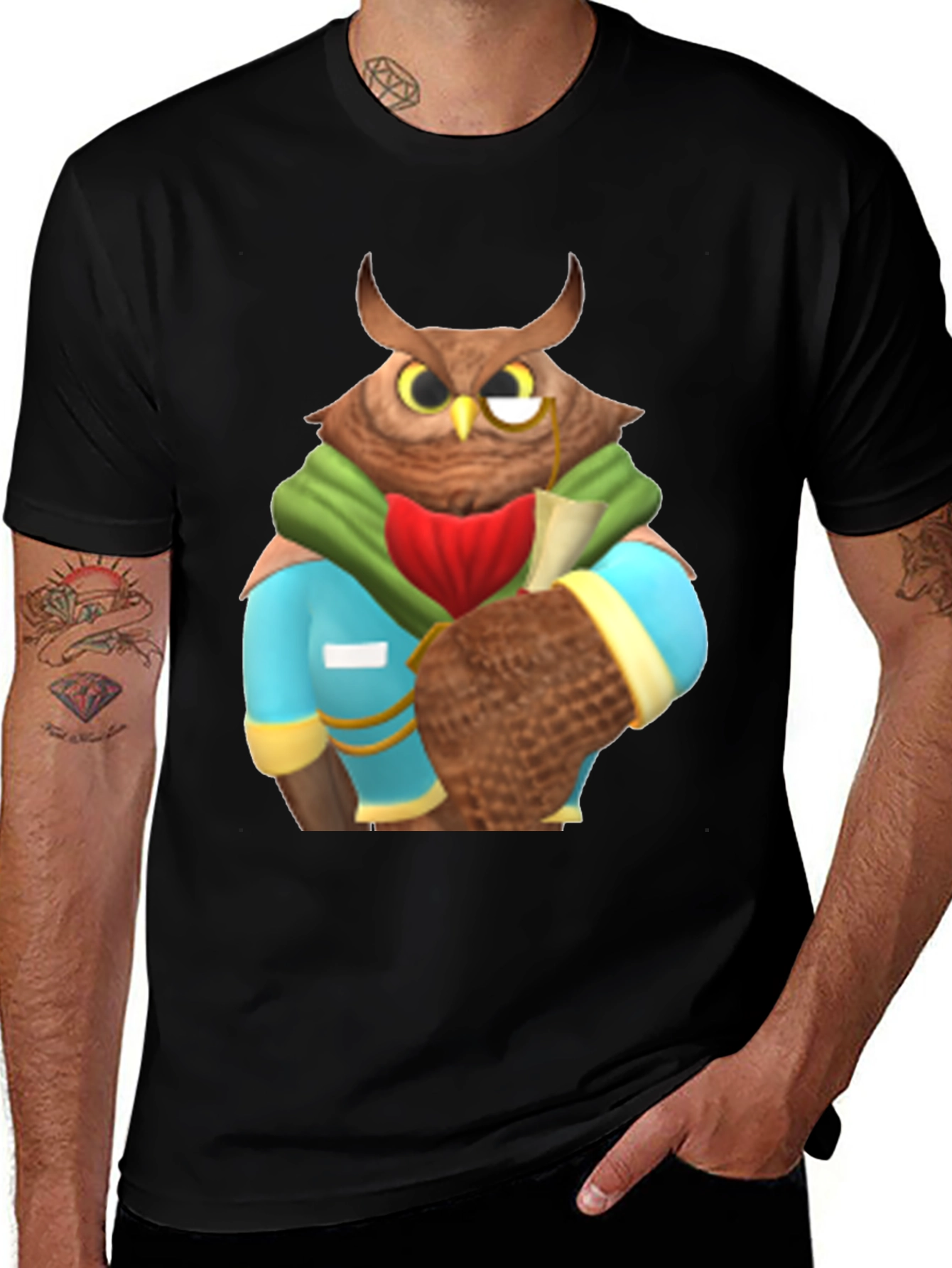 Variant 7 of Owl Character Graphic Print Black T-Shirt