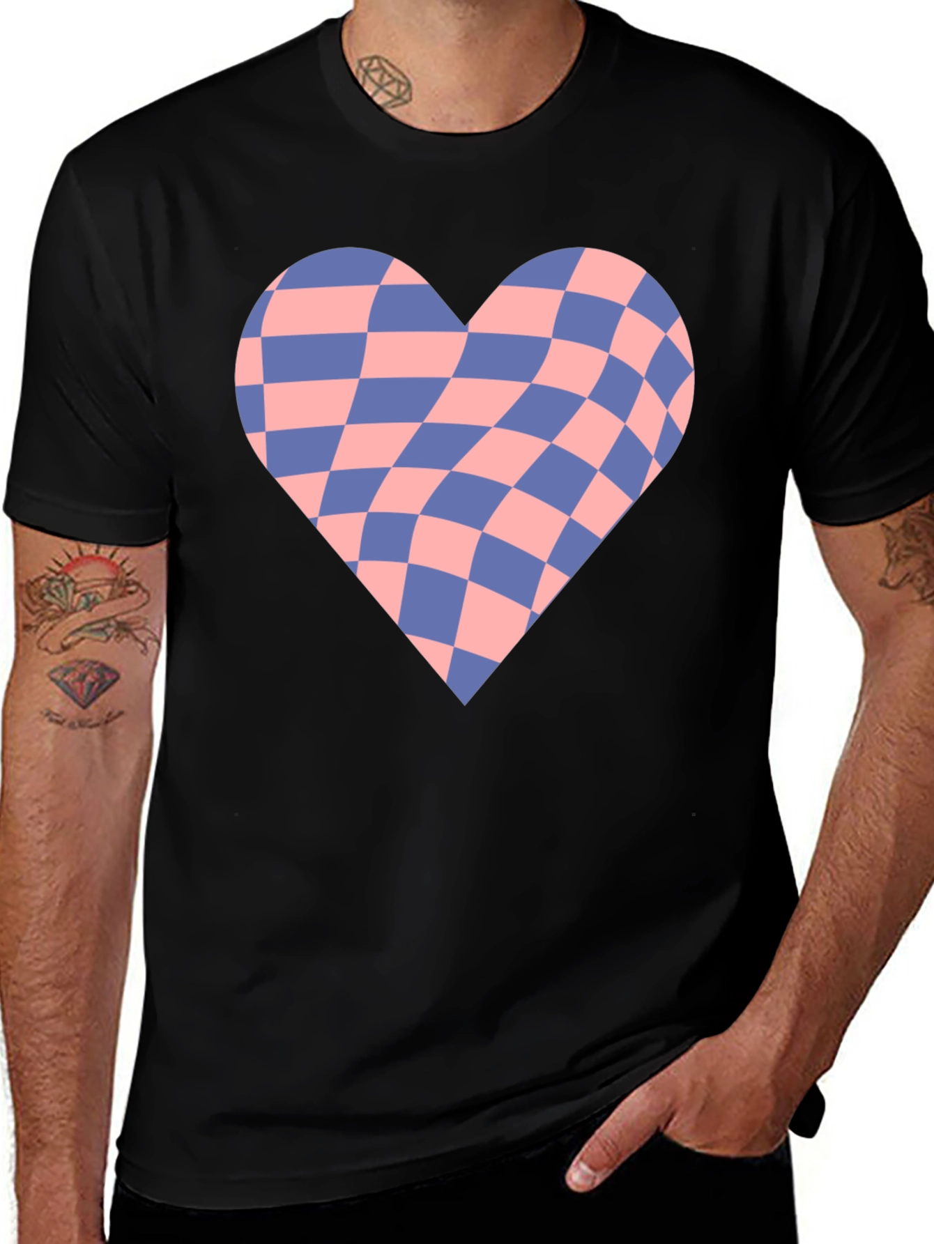 Checkered Heart Graphic Tee - Modern Style