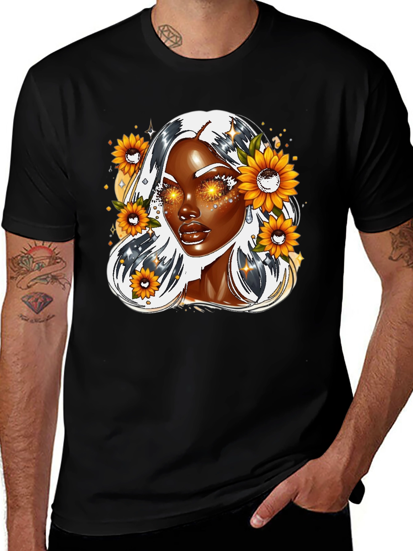 Variant 10 of Sunflower Goddess Graphic Tee - Black