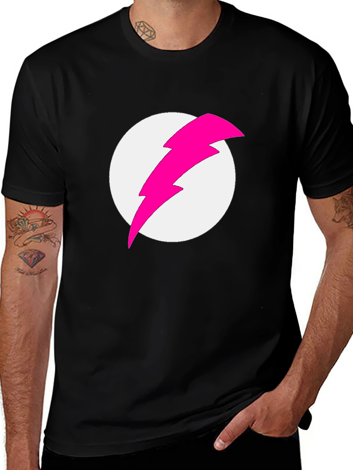 Variant 30 of Black T-Shirt with Pink Lightning Bolt Graphic