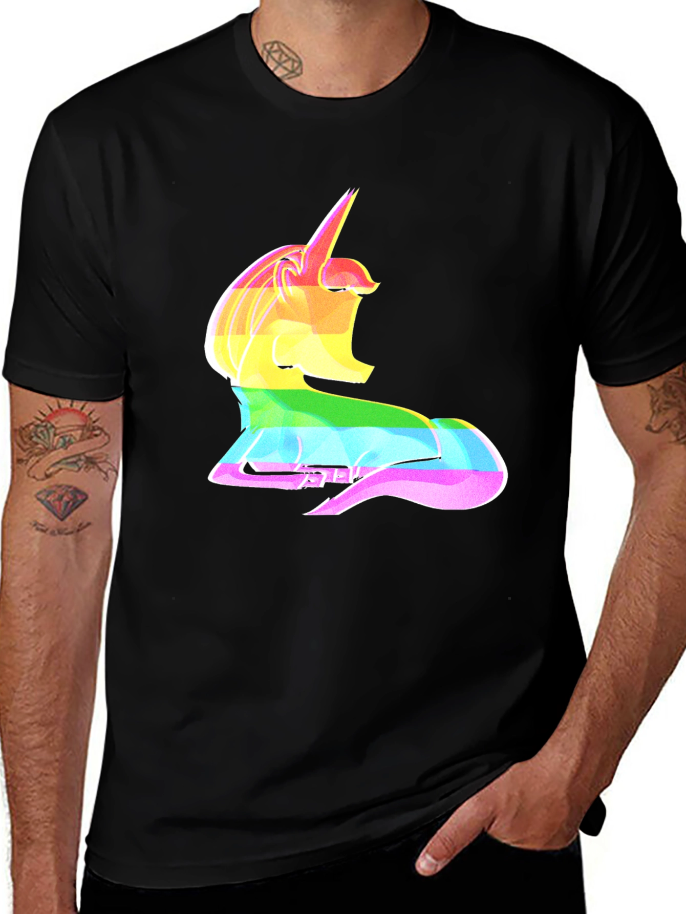 Variant 9 of Rainbow Unicorn Black T-Shirt - Trendy & Unique