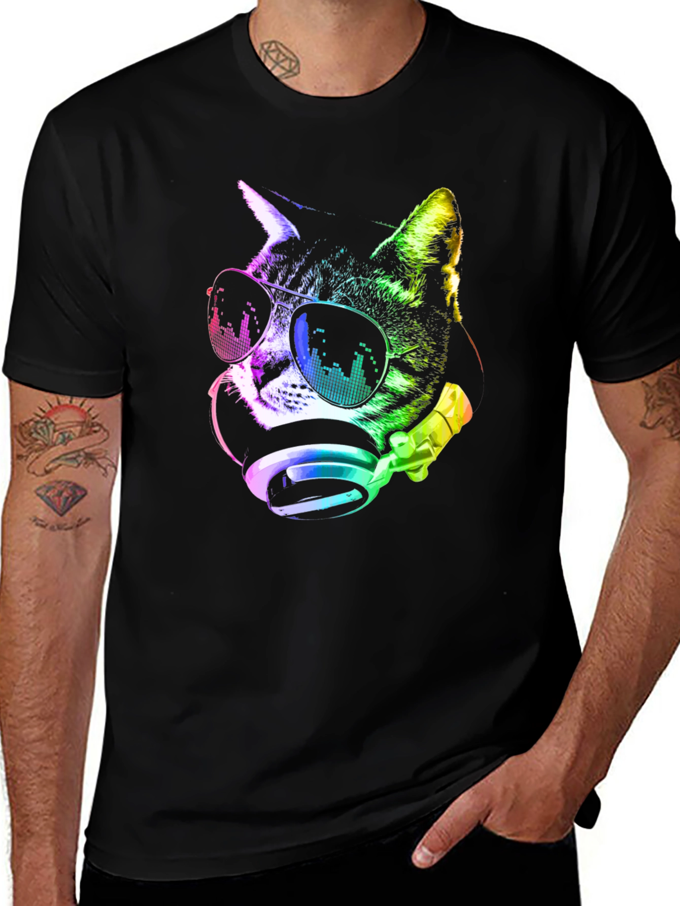 Variant 7 of Cool Cat DJ Rainbow T-Shirt