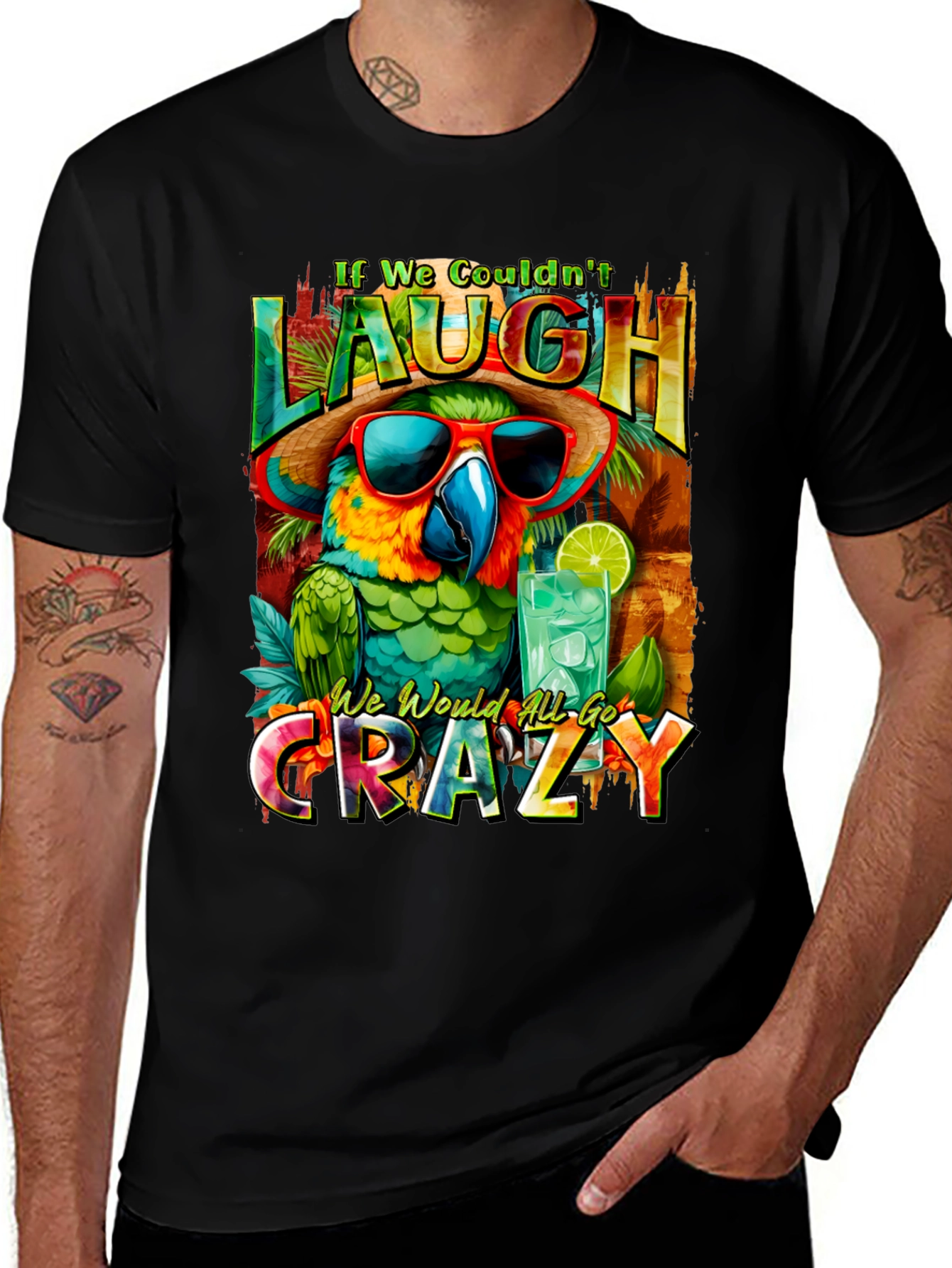 Variant 24 of Laugh or Go Crazy Parrot Graphic Tee