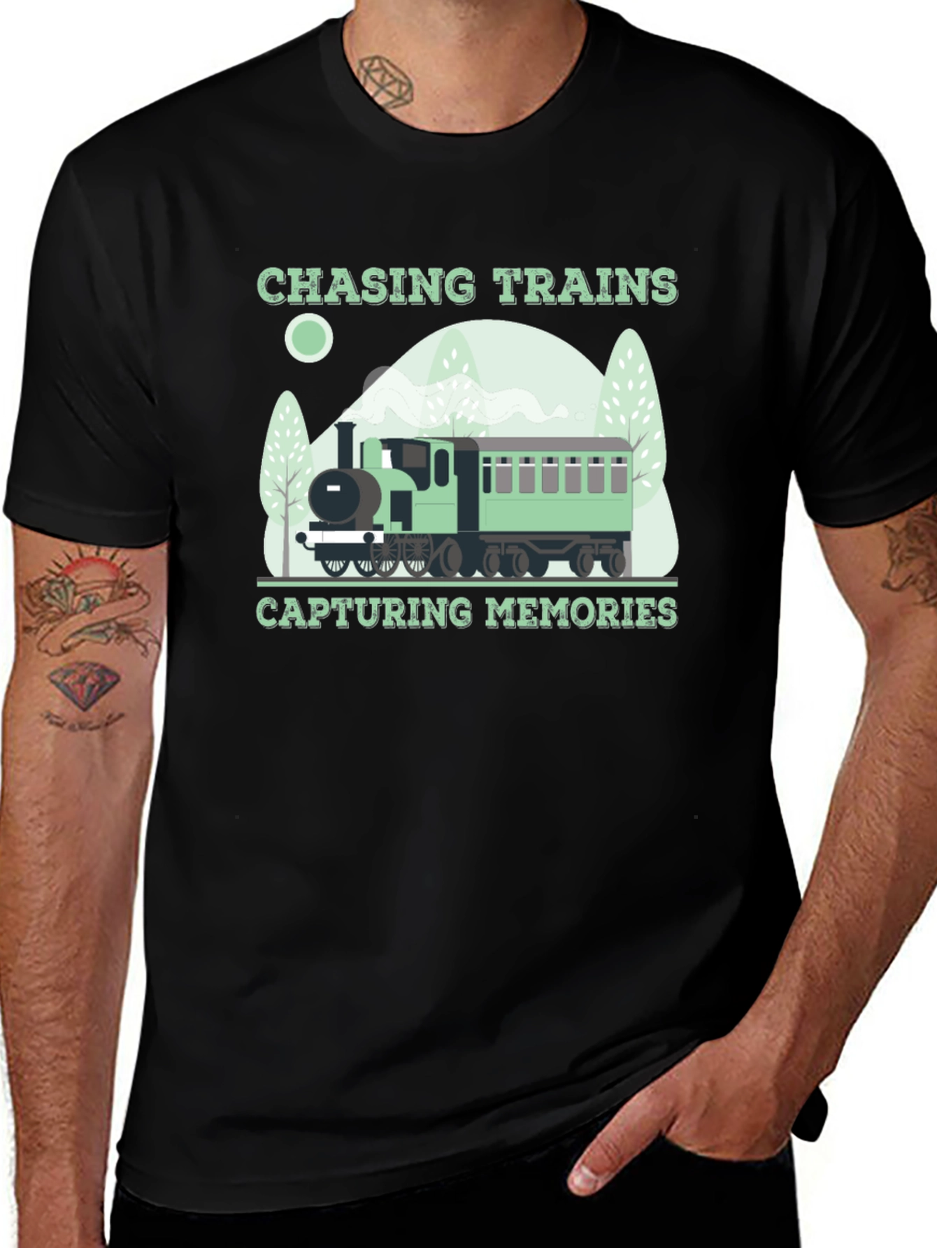 Chasing Trains Graphic T-Shirt - Locomotive Design