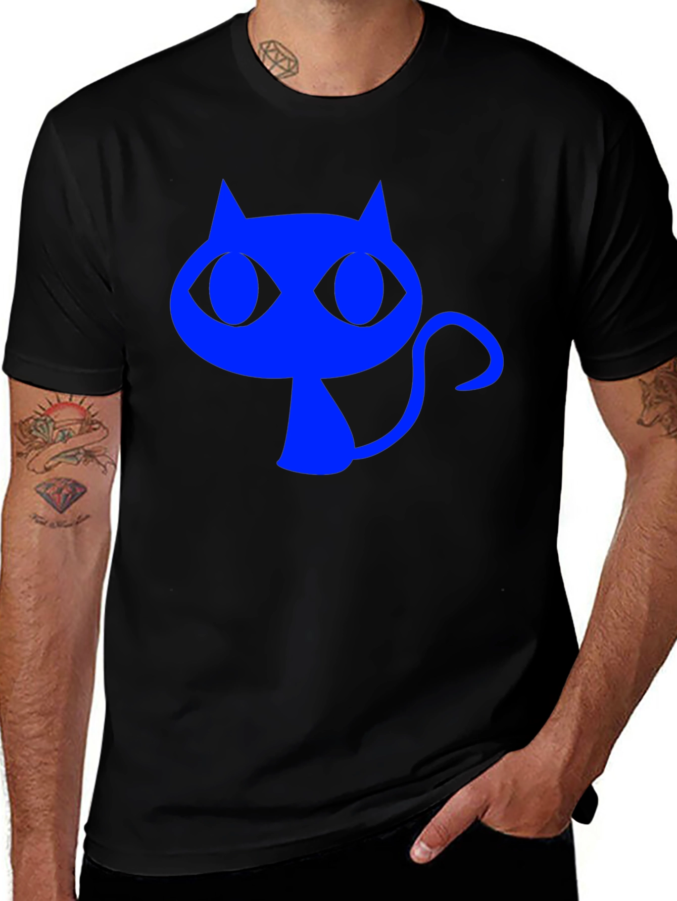 Variant 26 of Blue Cat Graphic Black T-Shirt