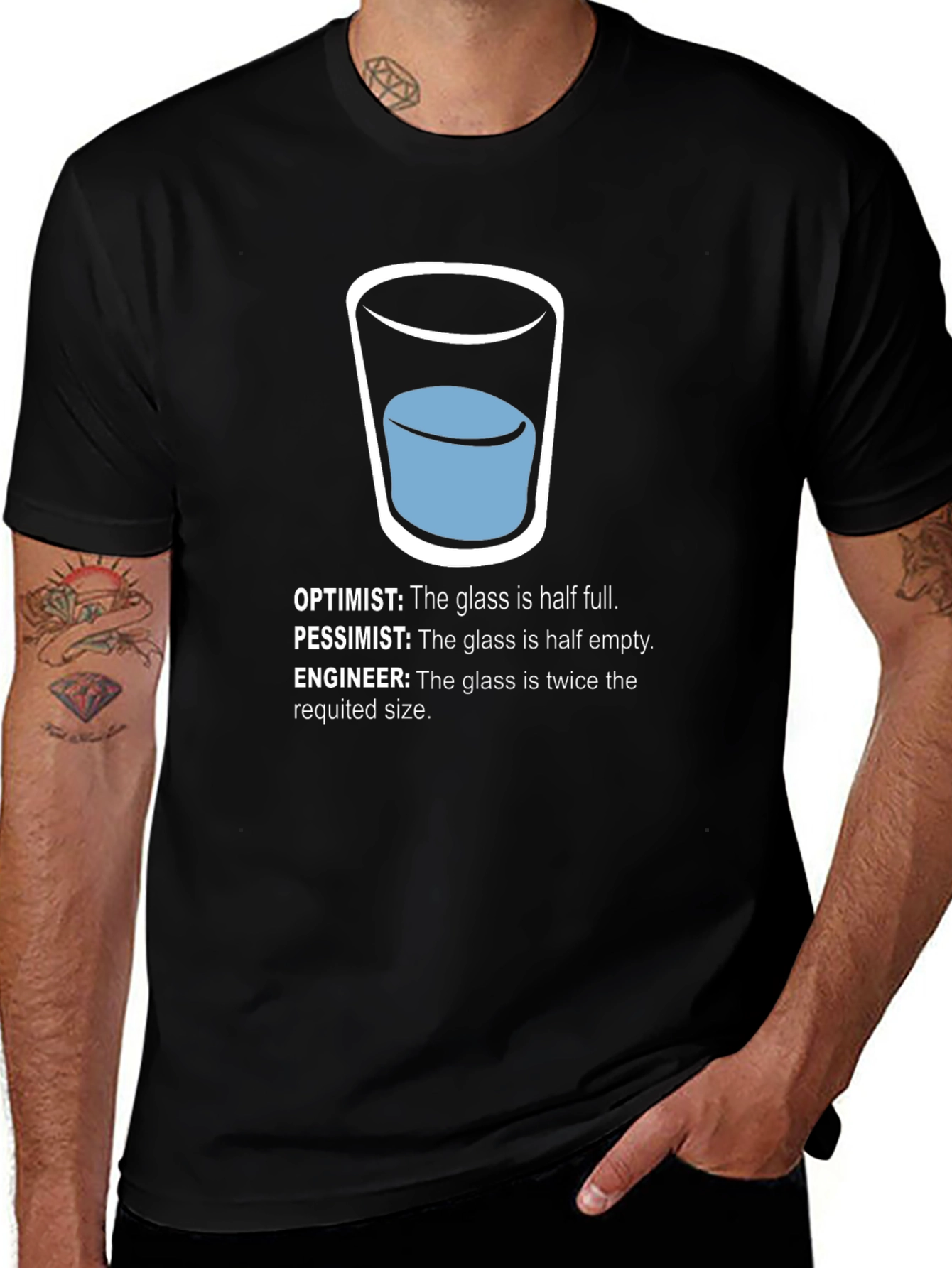 Variant 4 of Engineer Humor T-Shirt - Half Full Glass