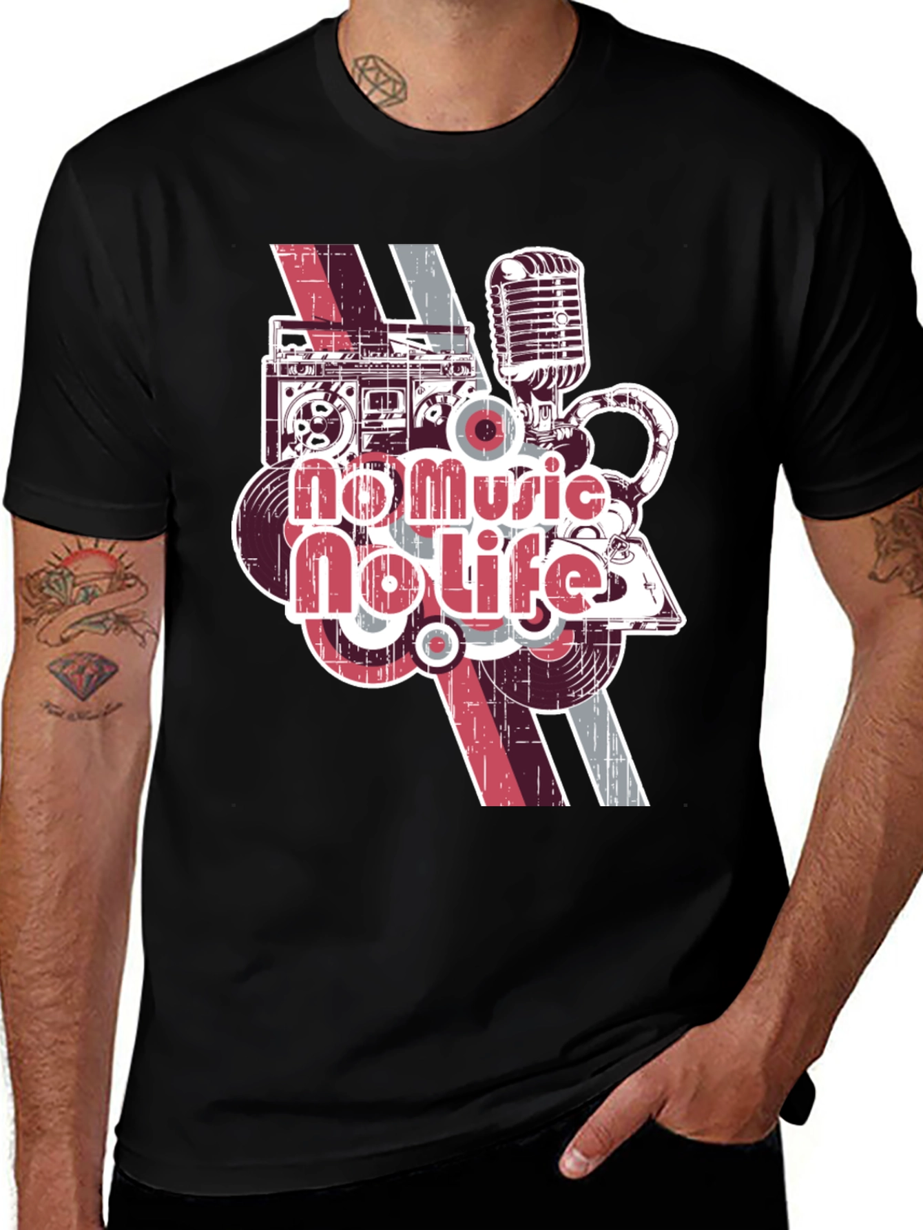 Variant 26 of Retro Music Lover T-Shirt: No Music No Life Graphic Tee