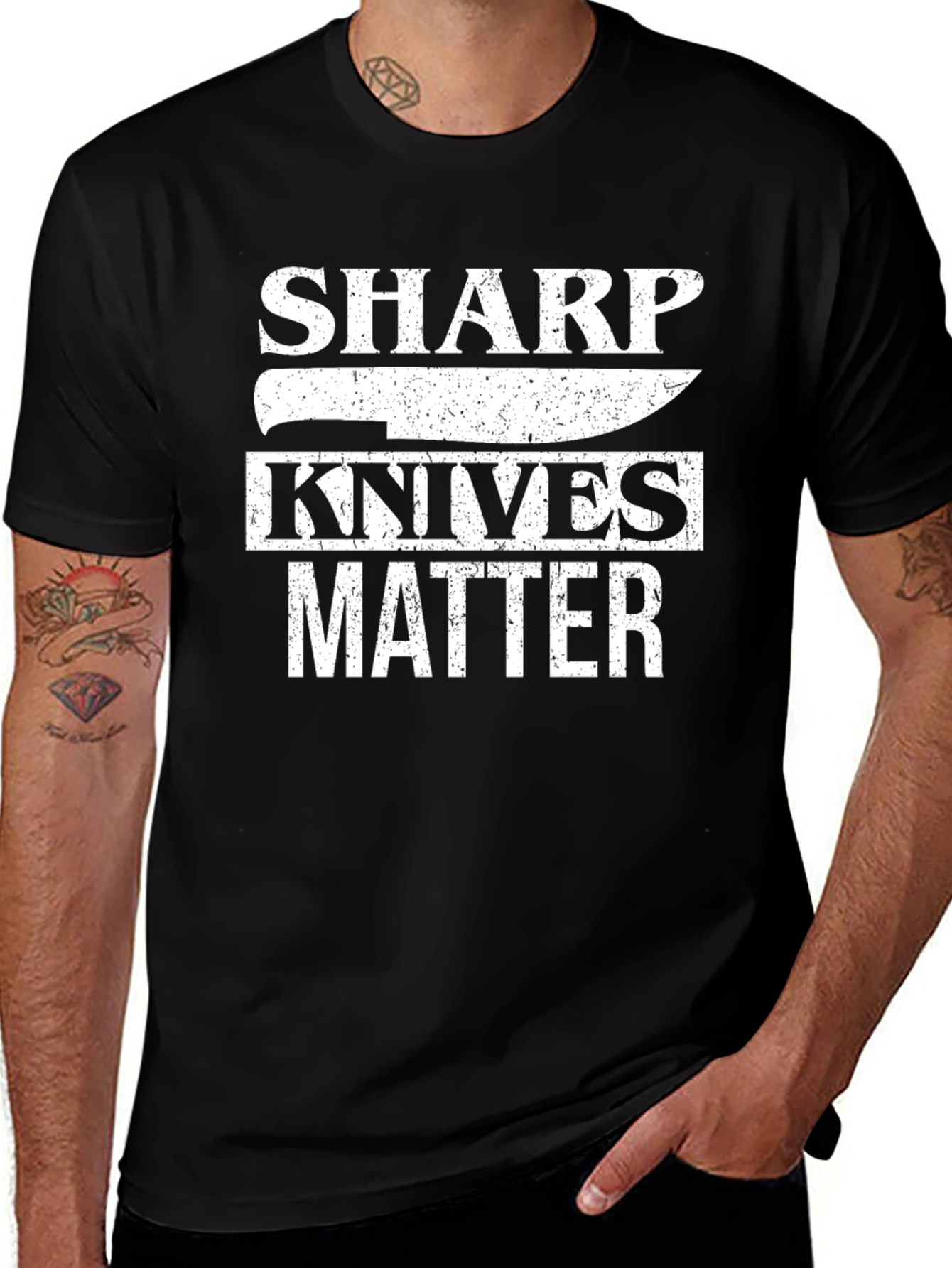 Variant 27 of Sharp Knives Matter Graphic Tee - Black
