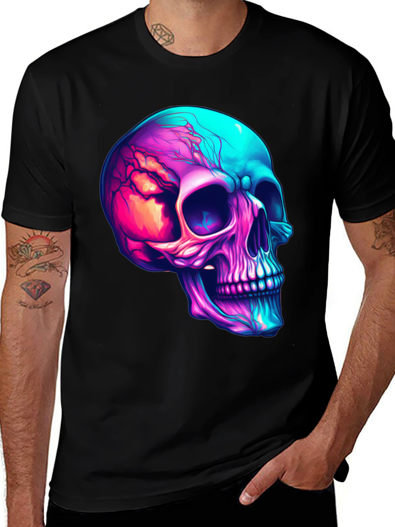 Variant 7 of Vibrant Skull Graphic Tee - Cool Neon Skull T-Shirt