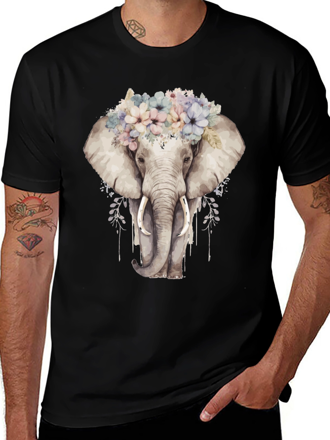 Variant 10 of Floral Elephant Graphic T-Shirt - Unique Design