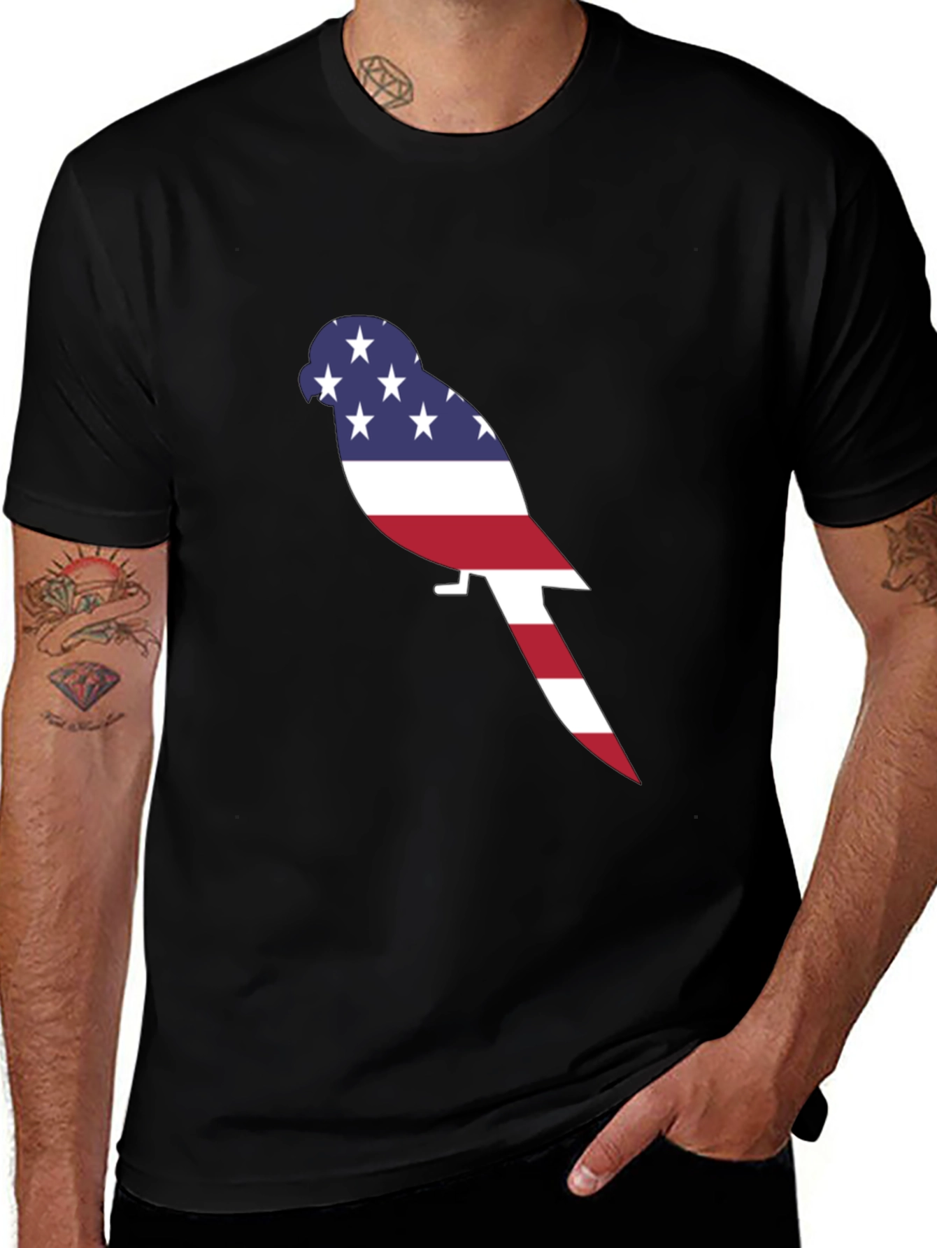 Patriotic Parrot Graphic Tee - American Pride