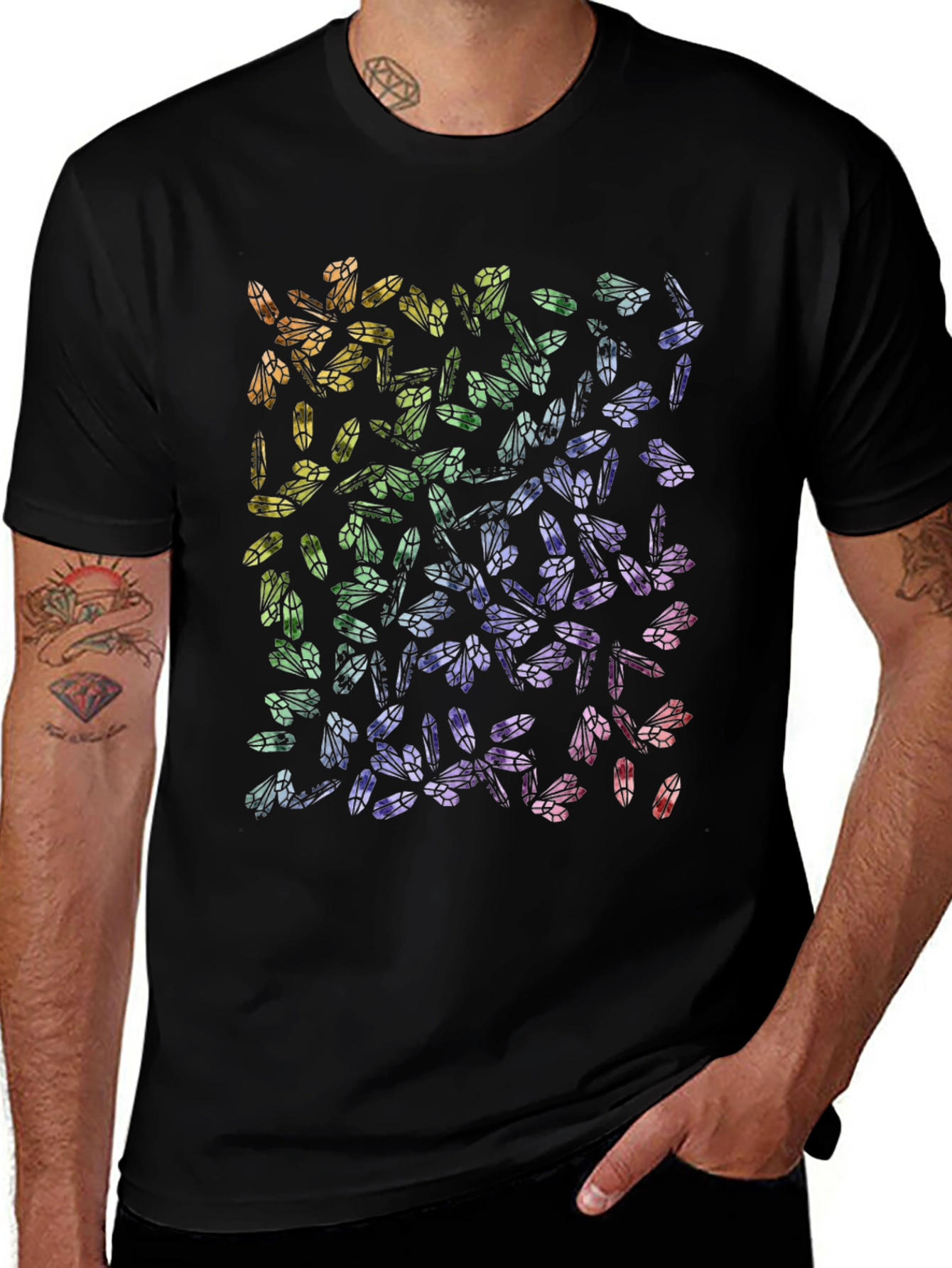 Variant 22 of Rainbow Insect Pattern Black T-Shirt