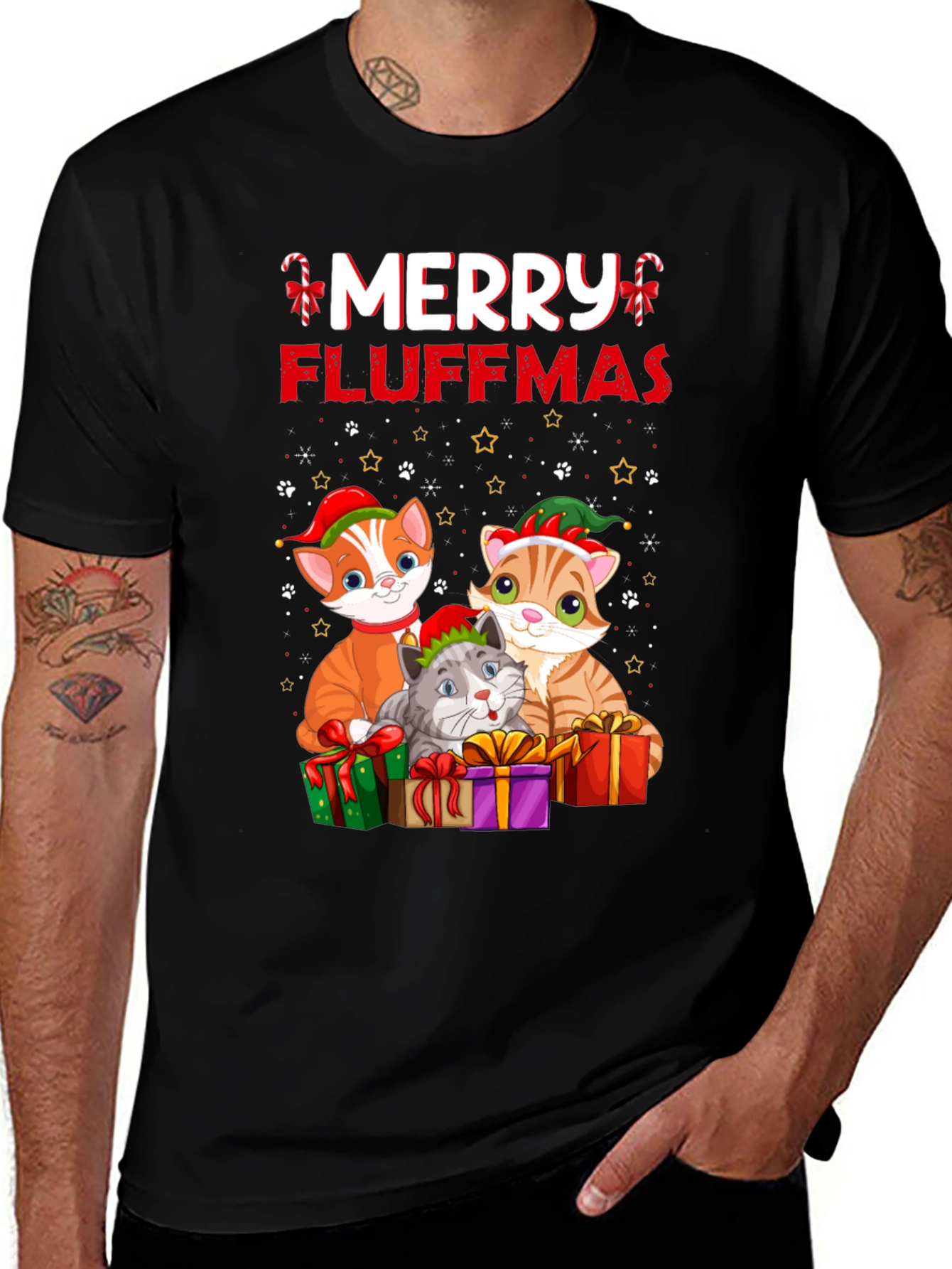 Merry Fluffmas Cat Christmas T-Shirt