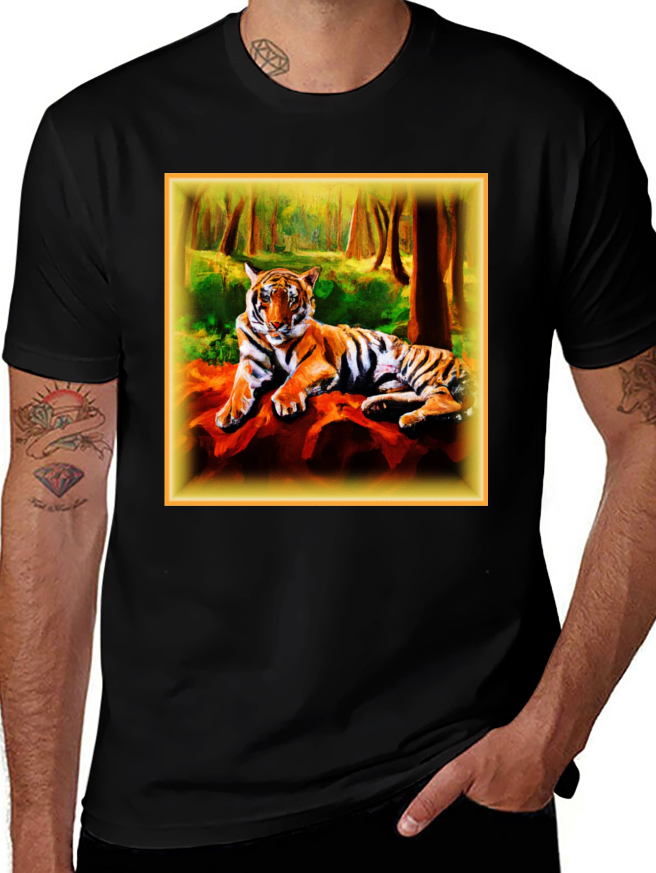 Variant 4 of Tiger Graphic Black T-Shirt - Men's Casual Wear