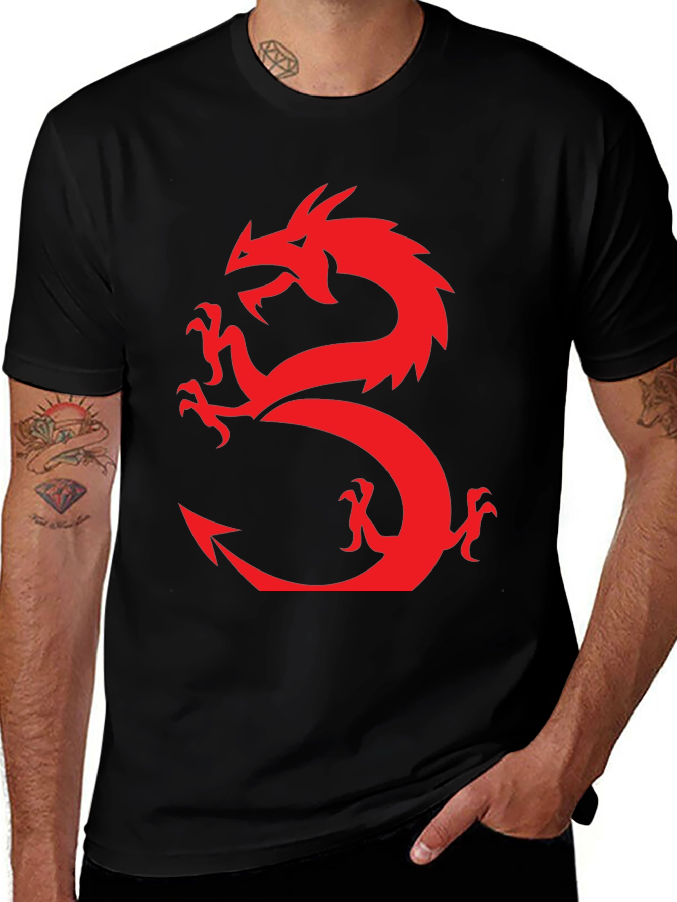 Variant 27 of Dragon Graphic T-Shirt - Bold Red Design on Black Cotton Tee