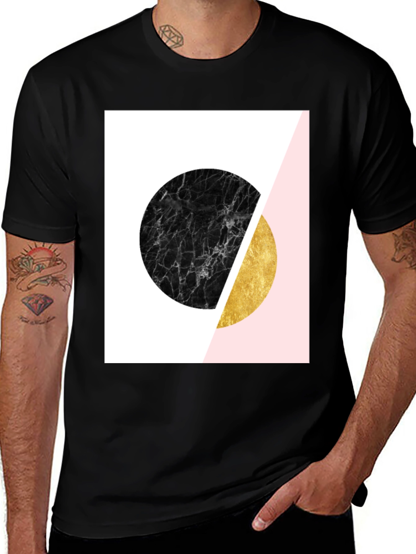 Variant 17 of Abstract Geometric Marble & Gold Print Tee