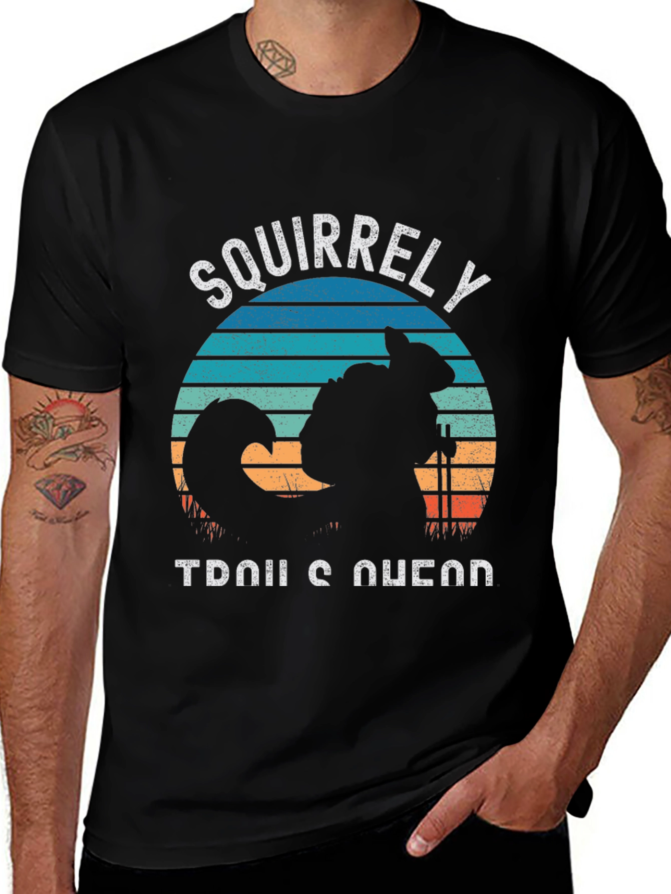 Variant 19 of Squirrel Hiking Graphic Tee - Black Cotton T-Shirt