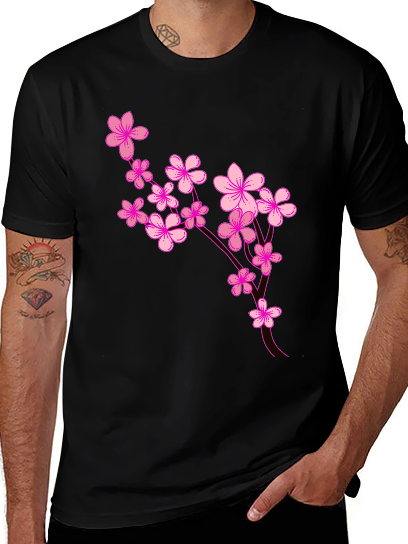 Black Floral Blossom Graphic Tee - Stylish Black T-Shirt main image