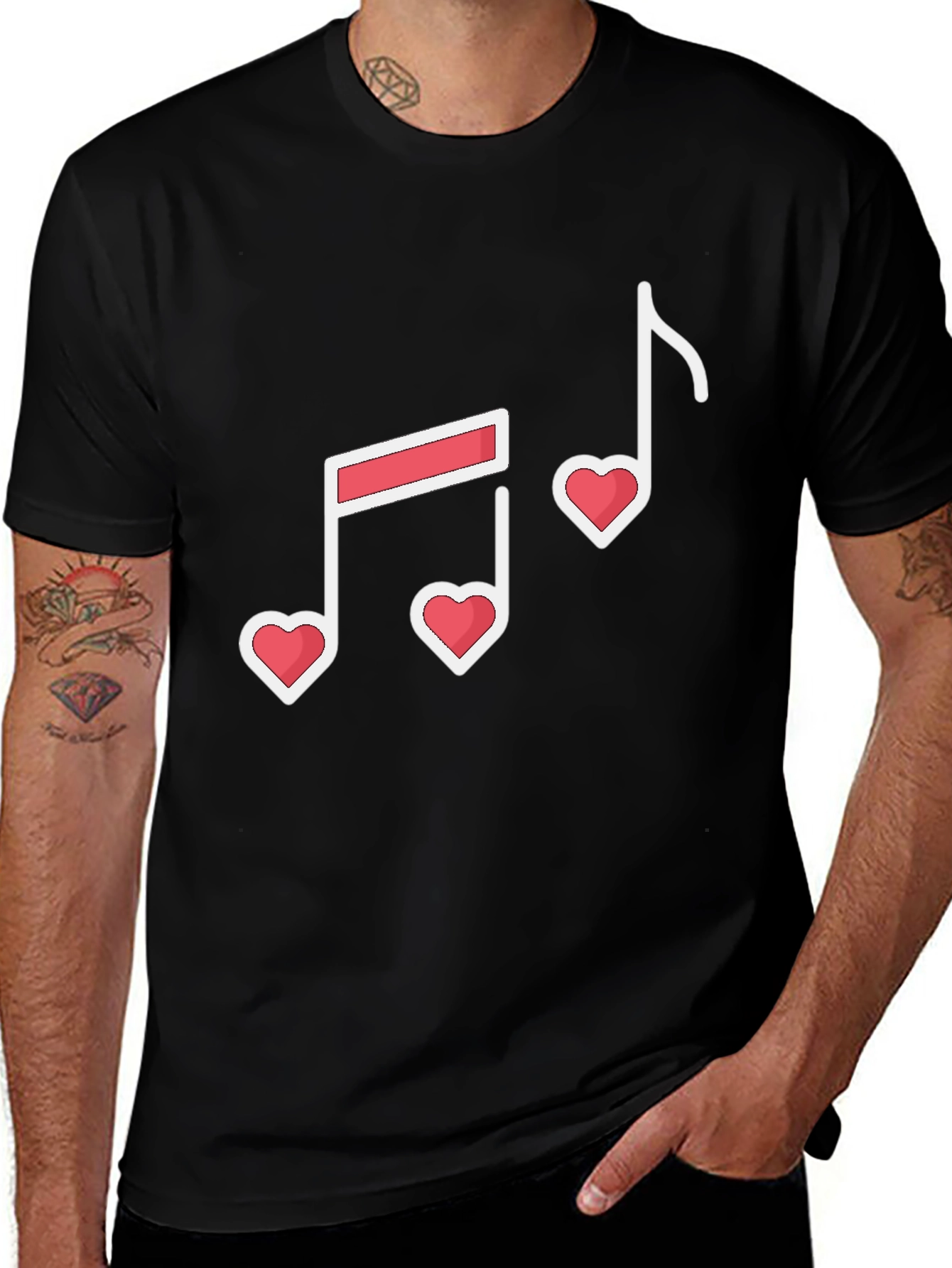 Variant 13 of Musical Hearts Graphic Tee - Black Cotton Shirt