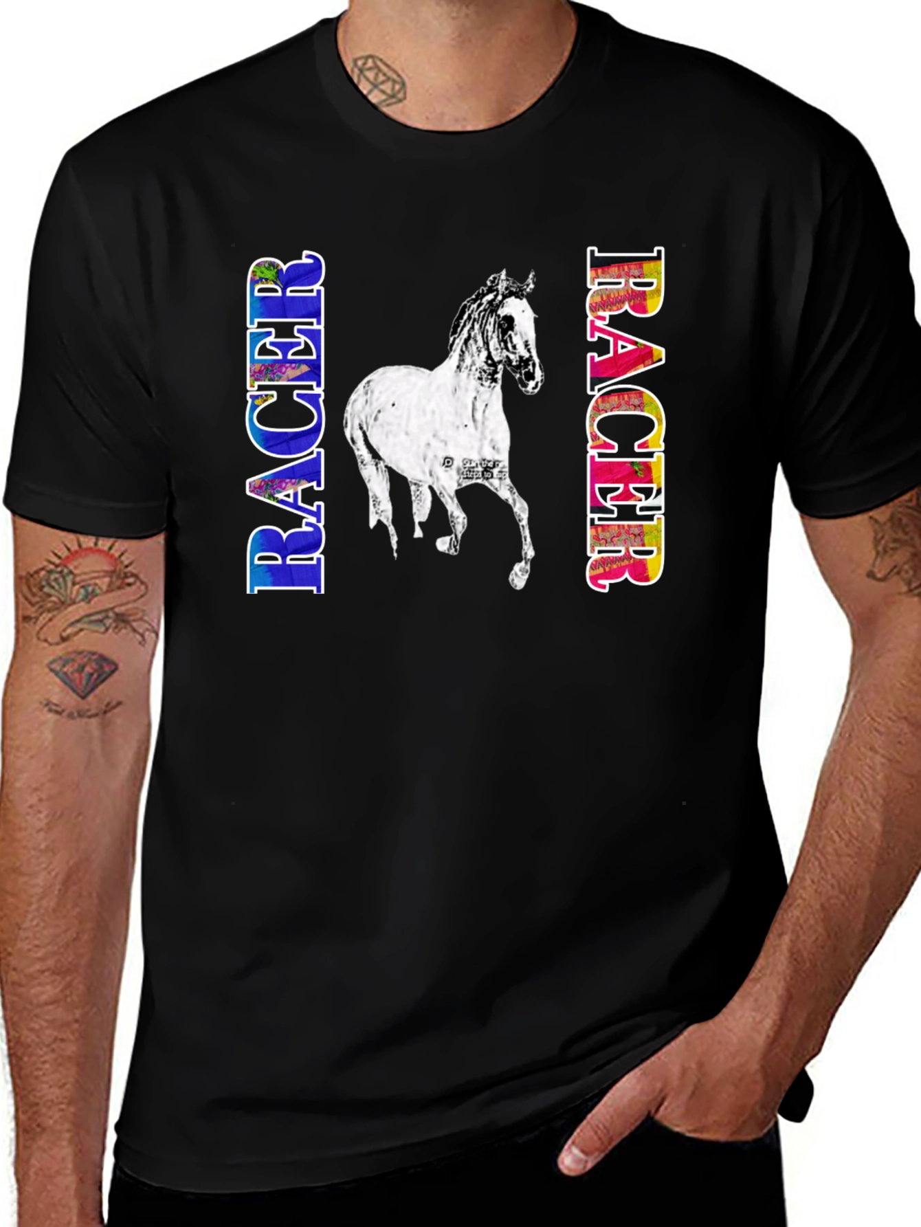 Variant 11 of Horse Racer Graphic T-Shirt - Equestrian Style