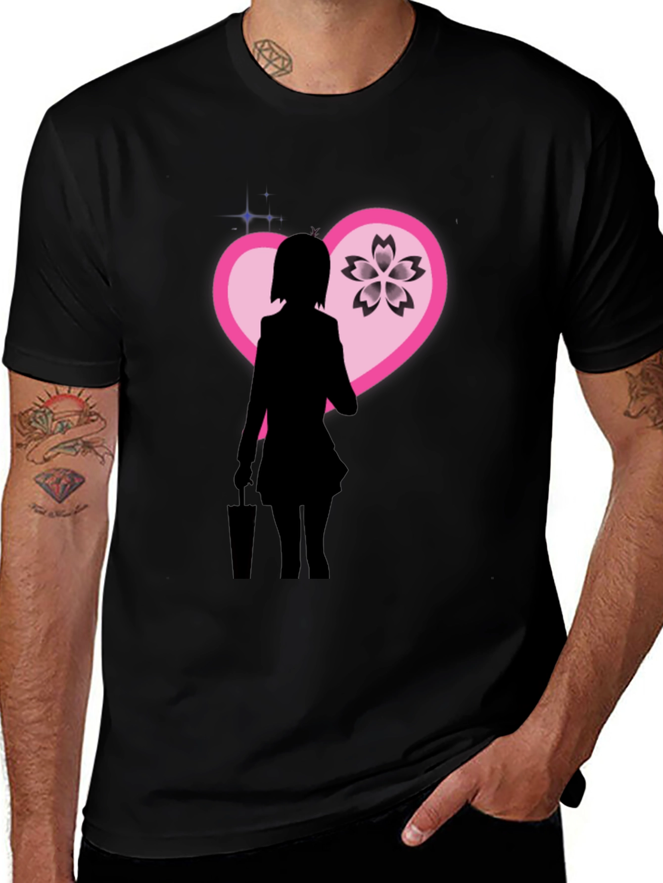 Variant 27 of Anime Girl Sakura Heart Graphic Black T-Shirt