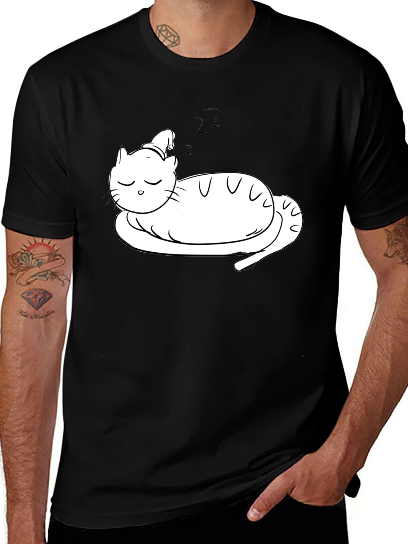 Sleeping Cat T-Shirt - Relaxed Fit, Black