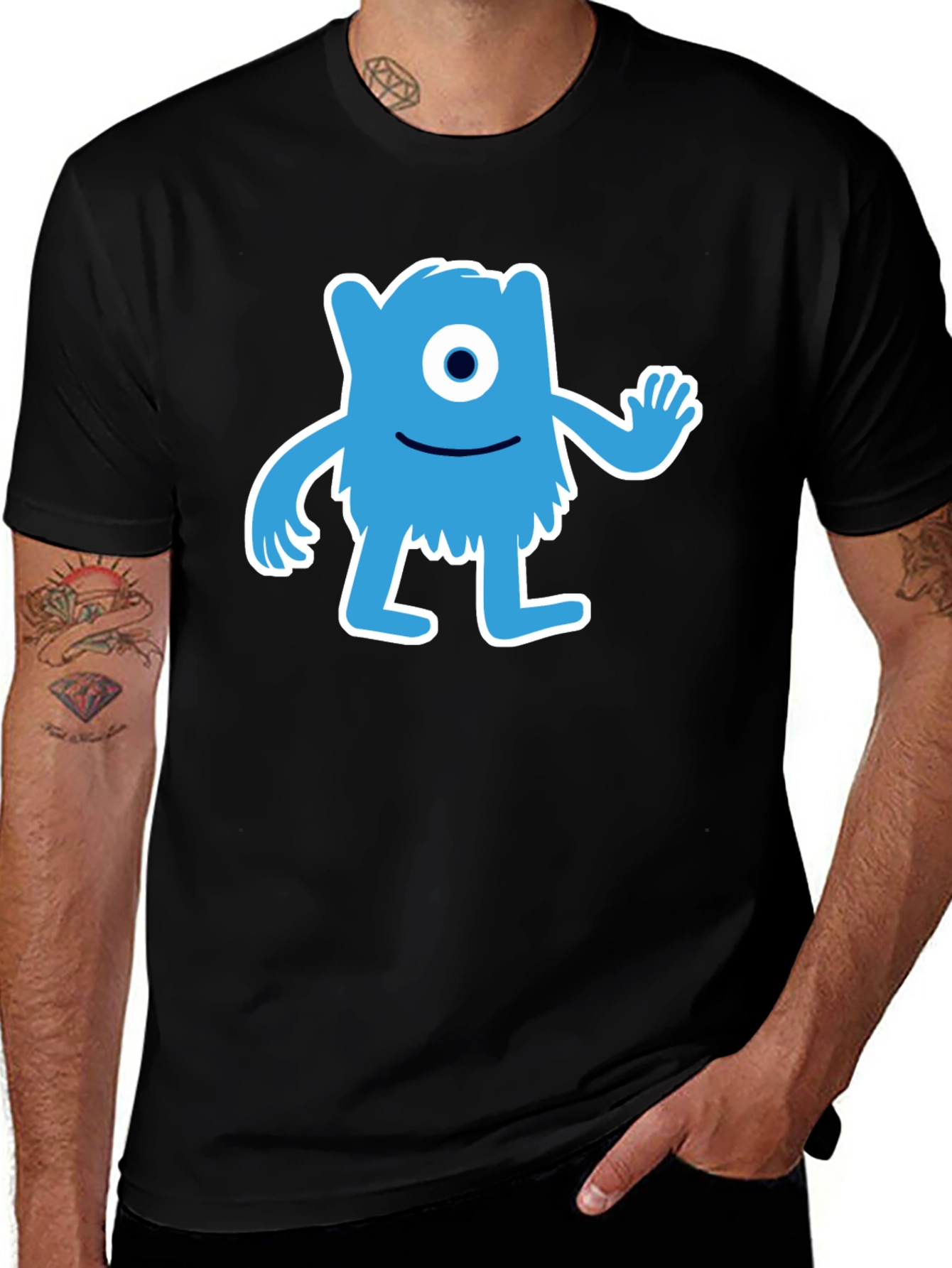 Variant 17 of Fun Blue Monster Graphic Black T-Shirt