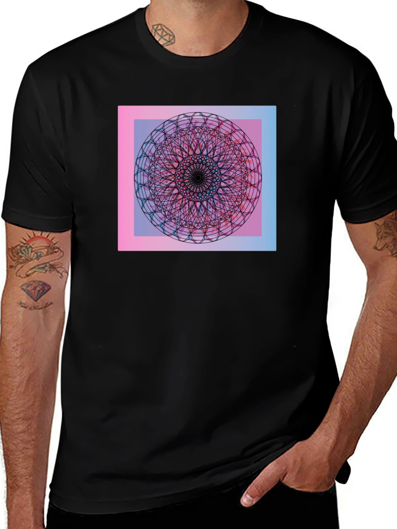 Variant 4 of Geometric Mandala Graphic Black T-Shirt