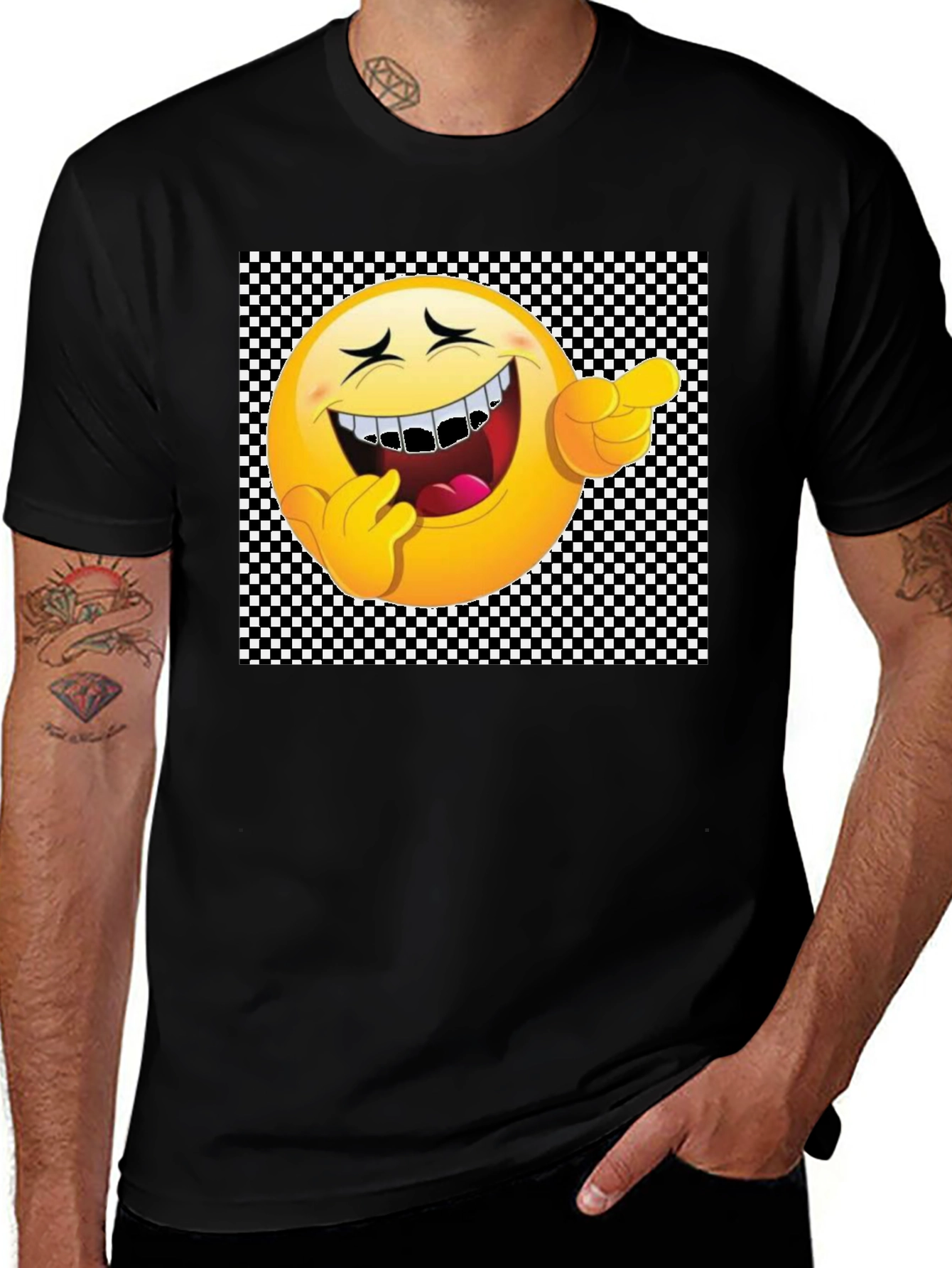Variant 18 of Laughing Emoji Graphic Tee - Black Cotton Shirt