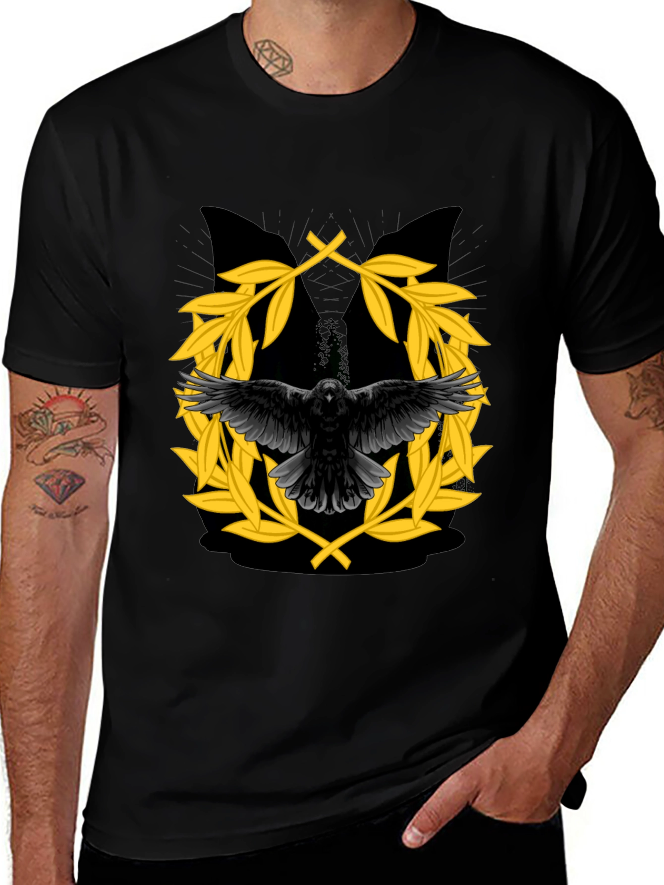 Black Raven & Laurel Wreath Graphic T-Shirt main image