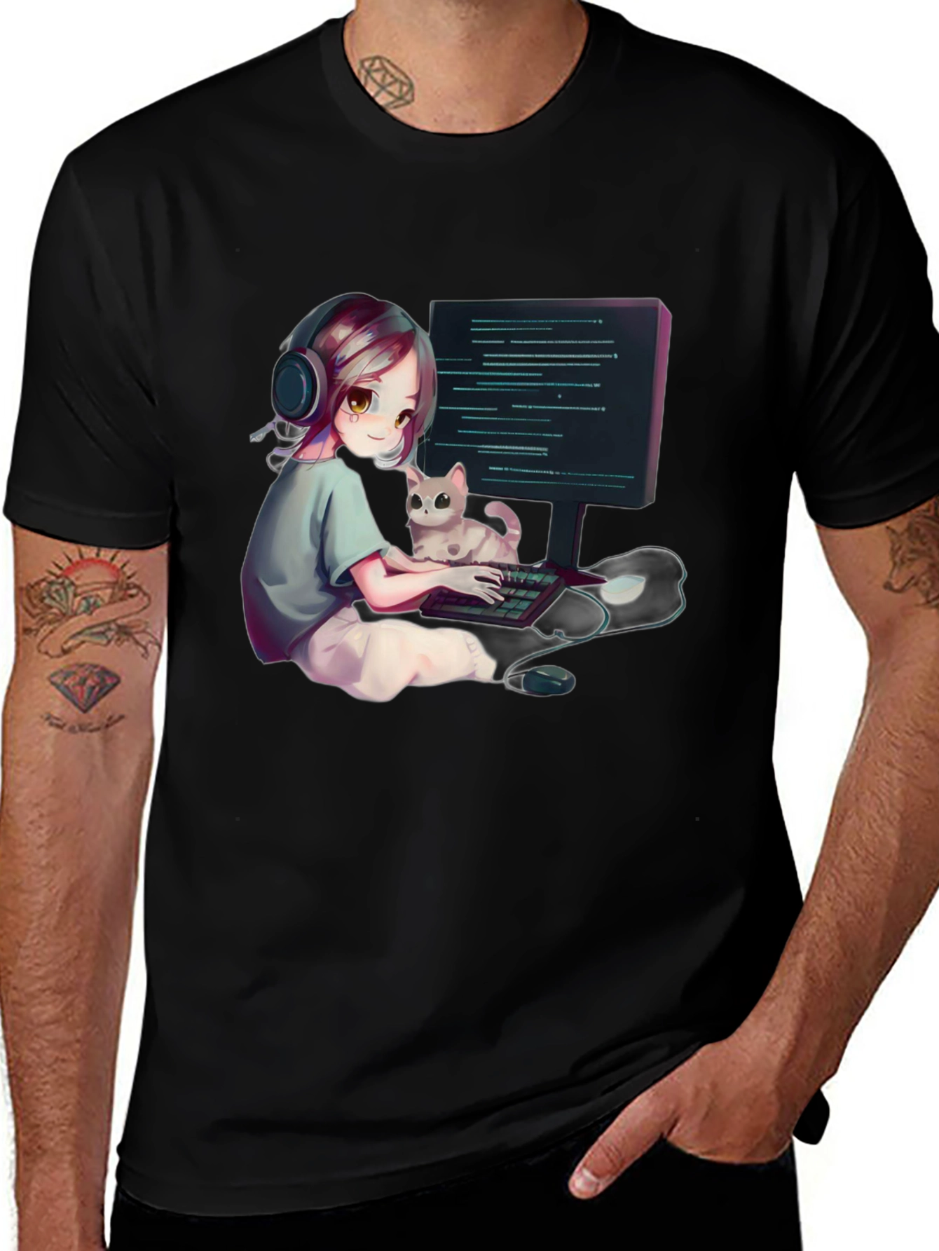 Variant 13 of Gamer Girl Cat Lover Black T-Shirt