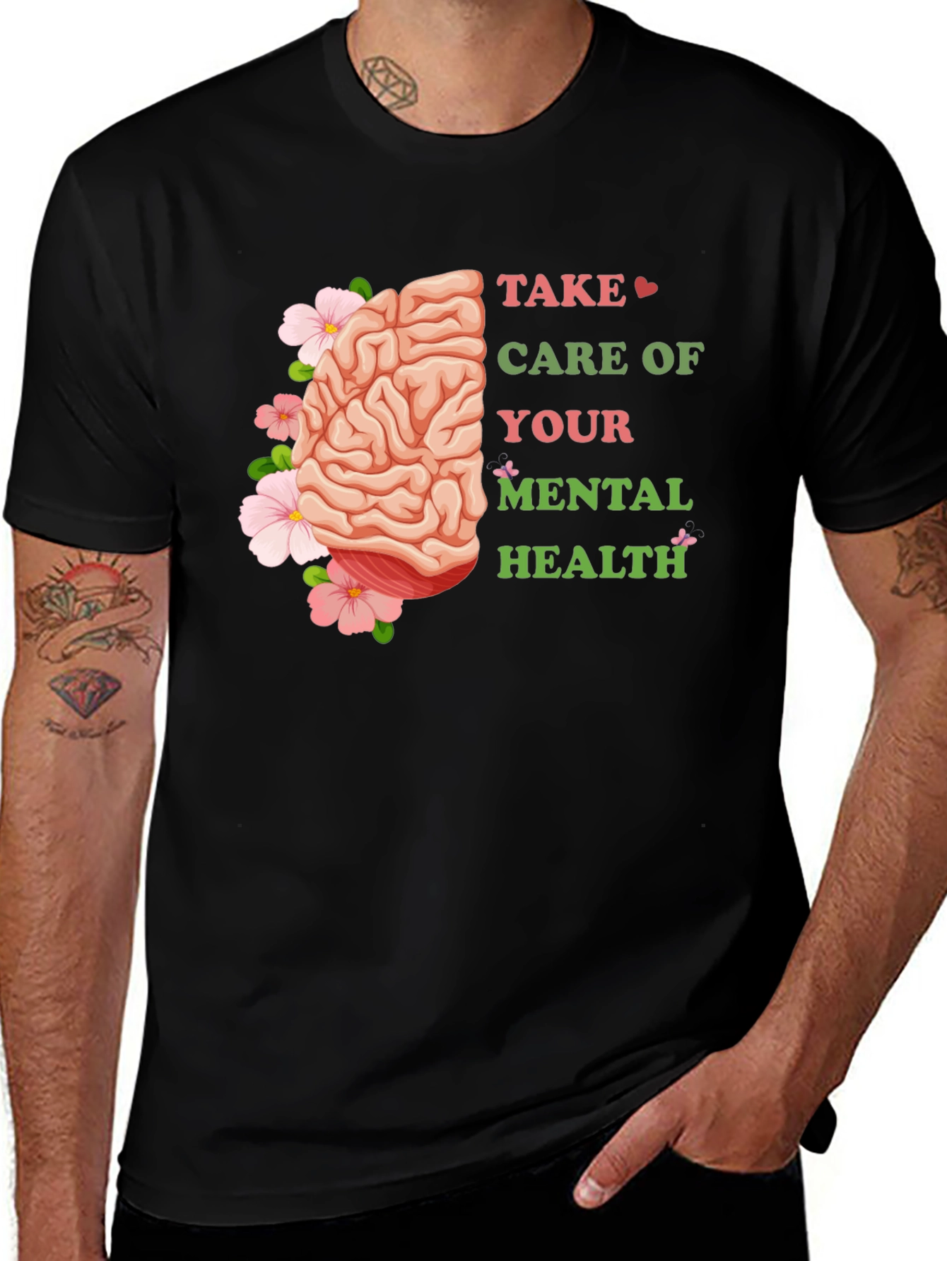 Variant 15 of Mental Health Awareness T-Shirt: Floral Brain Design