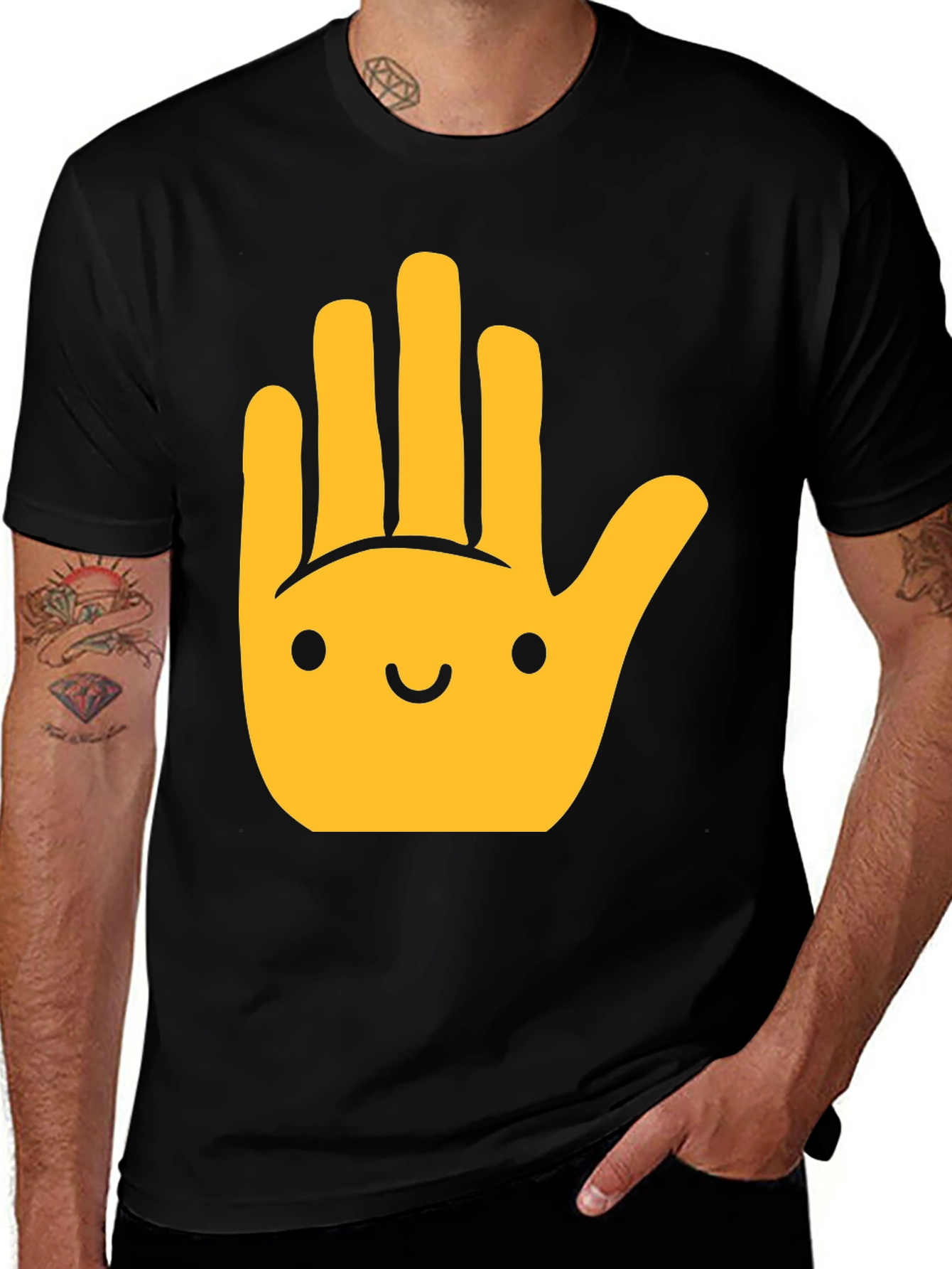 Variant 23 of Happy Hand Graphic Tee - Black Cotton Comfort