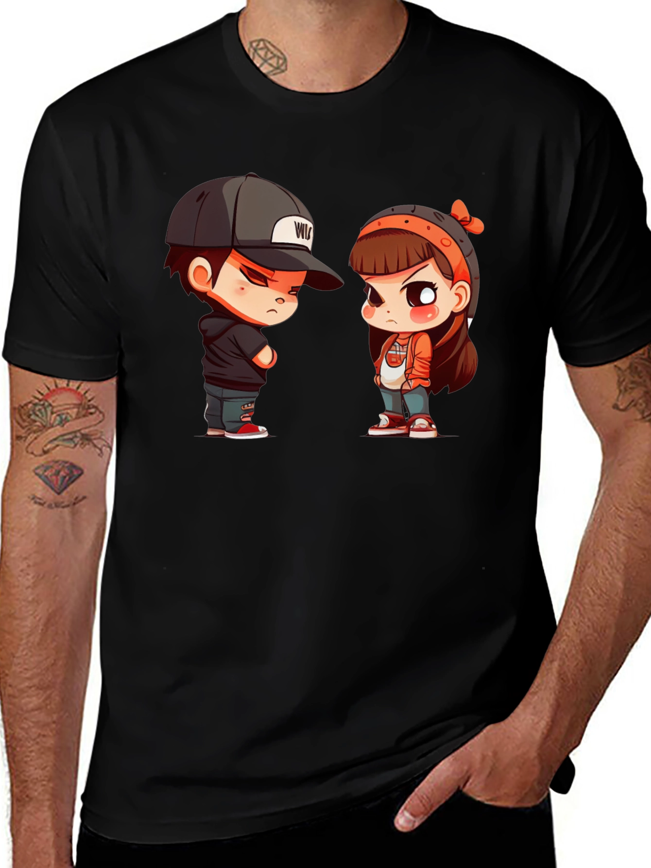 Variant 17 of Cute Couple Cartoon Graphic Black T-Shirt