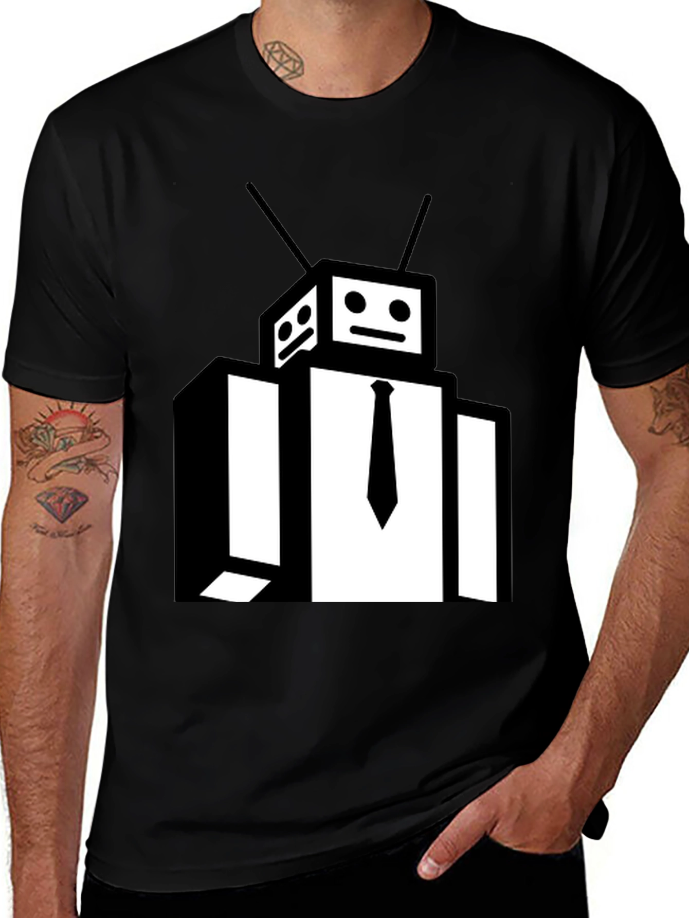 Variant 23 of Robot Head Black T-Shirt - Funky Graphic Tee