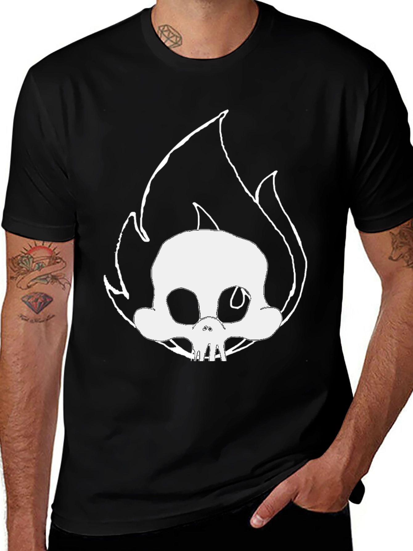 Variant 10 of Skull on Fire Graphic Tee - Black Cotton T-Shirt