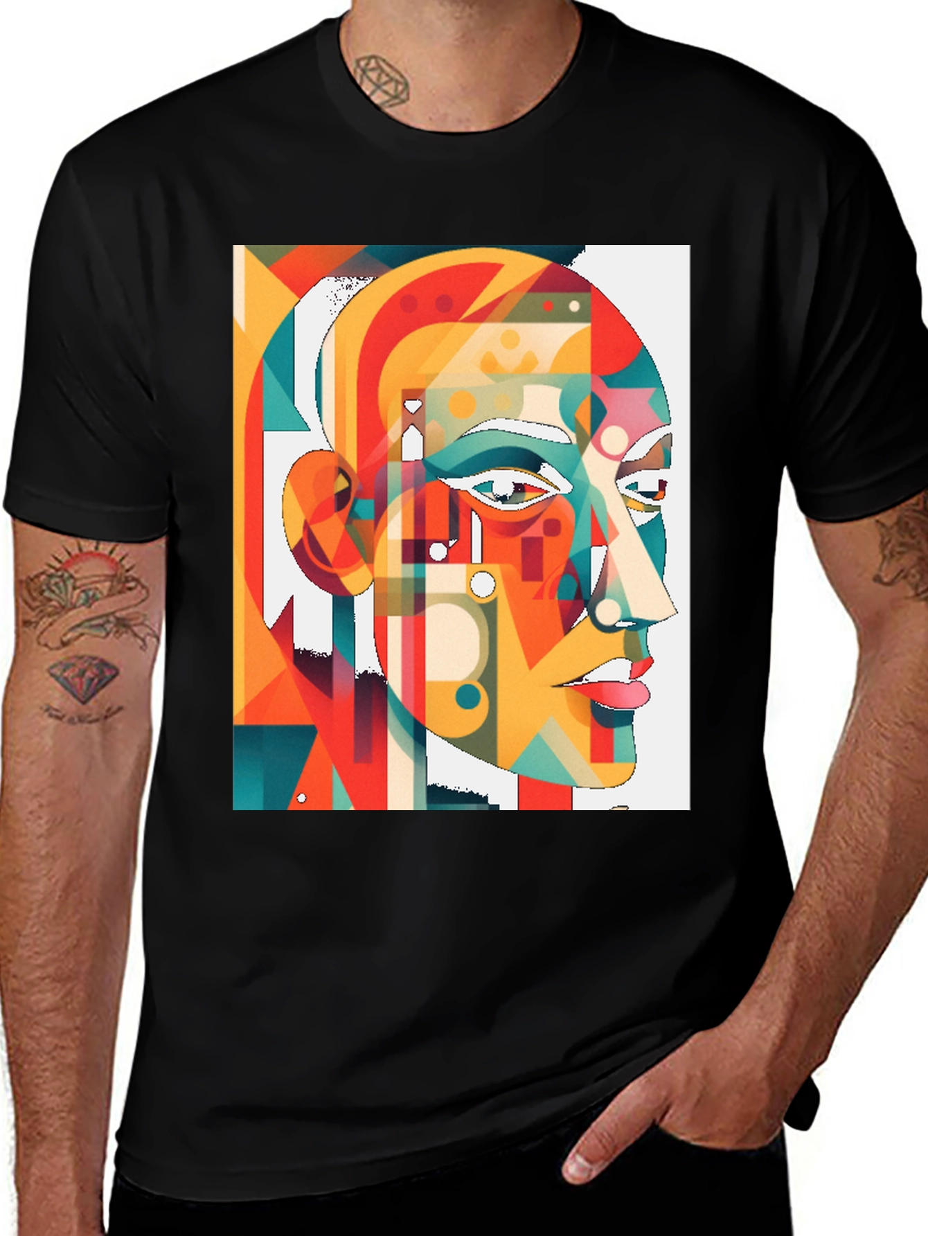 Variant 22 of Abstract Geometric Face Graphic Black T-Shirt
