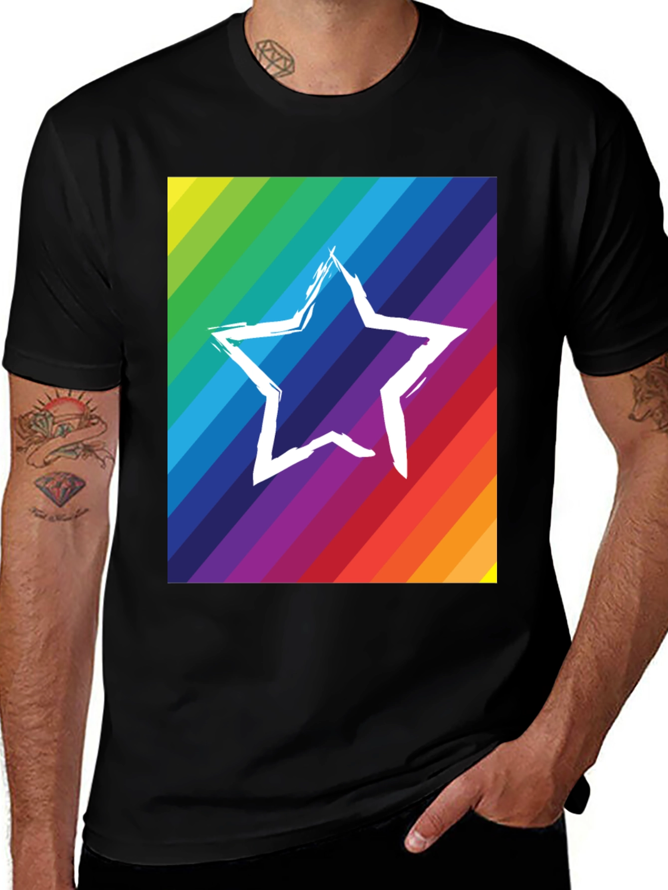 Variant 16 of Rainbow Star Graphic T-Shirt - Stylish Men's Tee