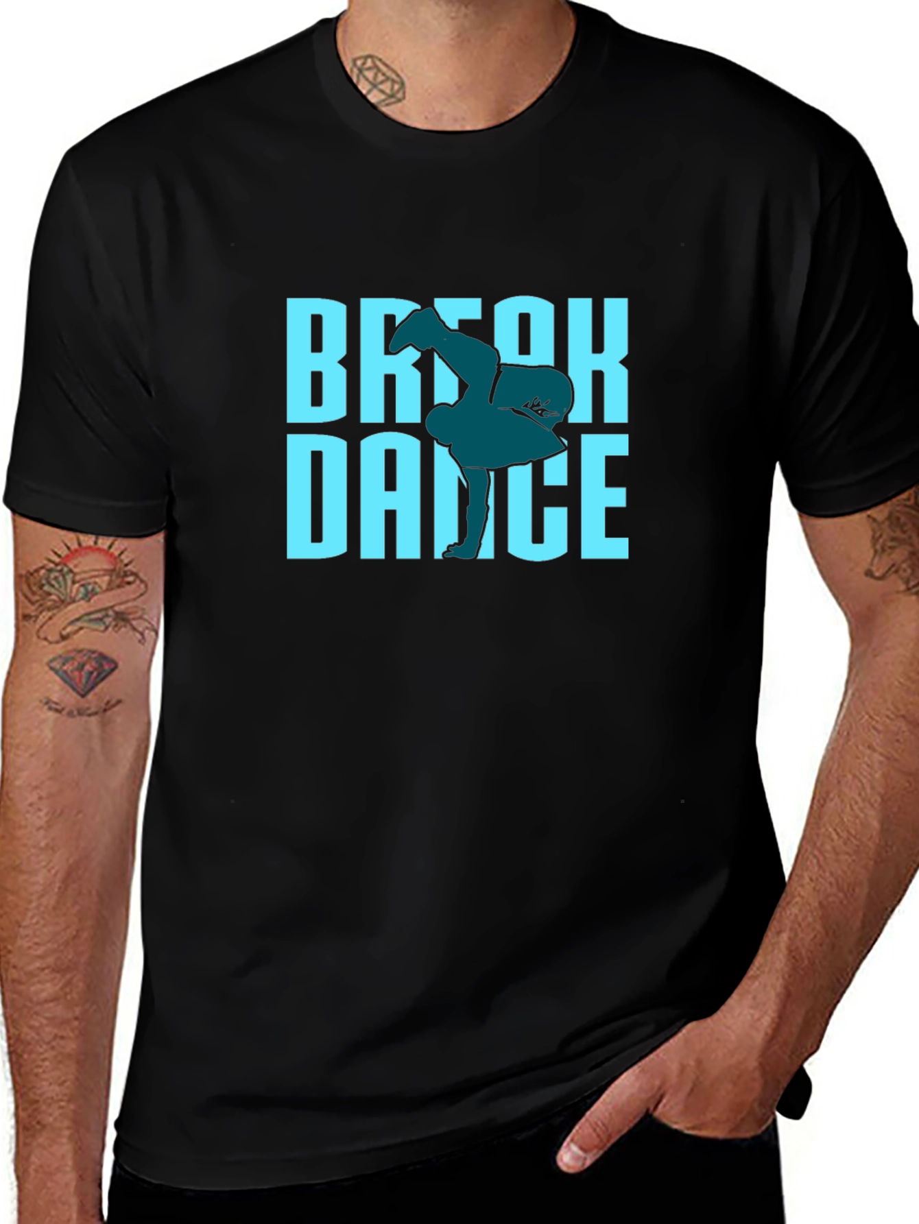 Variant 9 of Break Dance Graphic Tee - Black Cotton T-Shirt