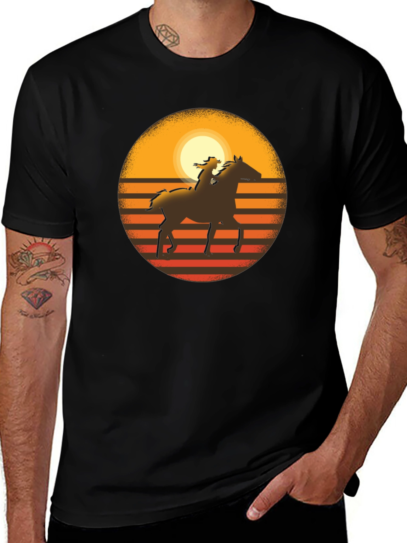 Variant 12 of Sunset Horse Rider Graphic Tee - Western Style T-Shirt