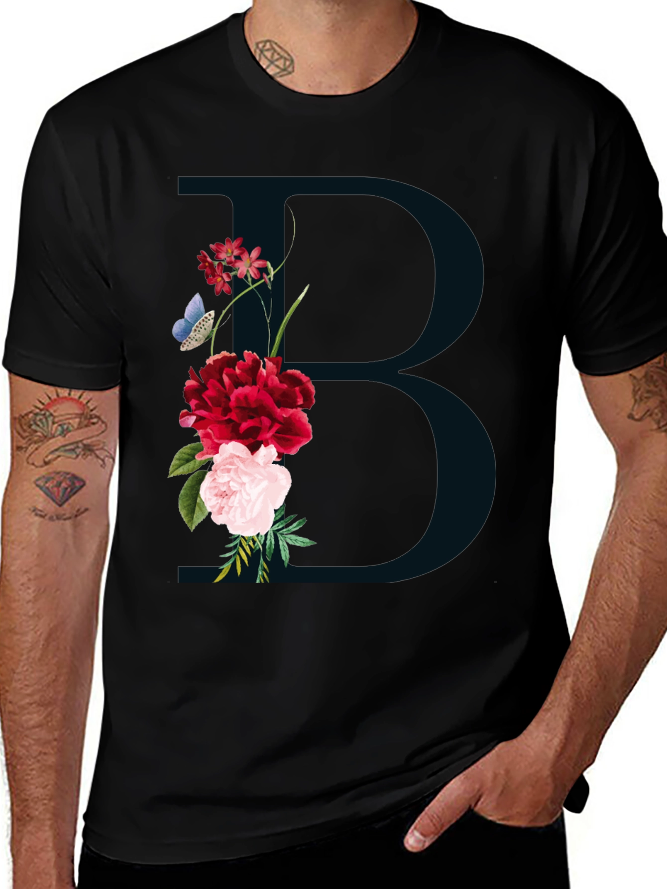 Variant 21 of Floral Letter B Black T-Shirt