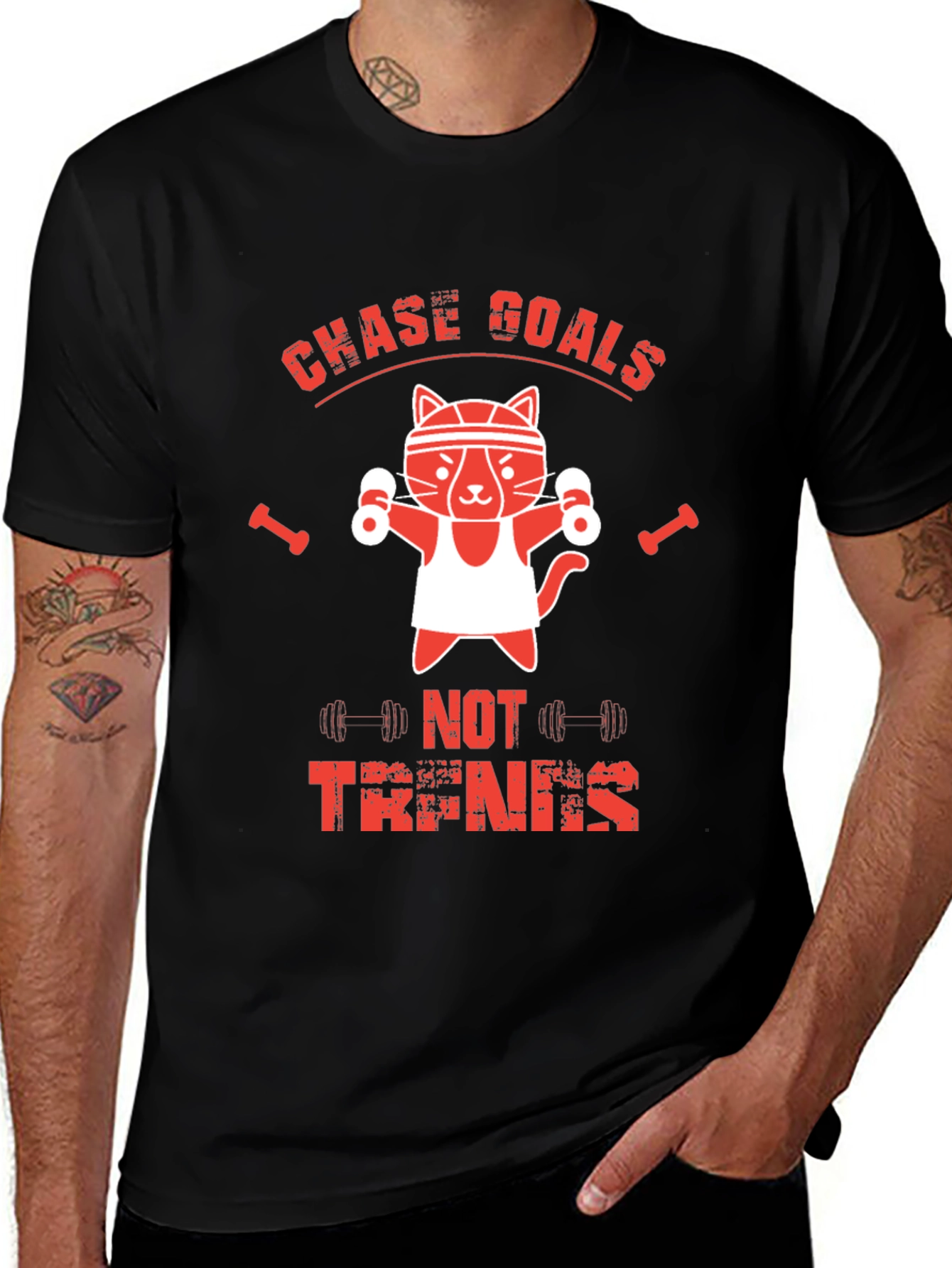 Variant 13 of Chase Goals Not Trains T-Shirt Gym Cat Workout