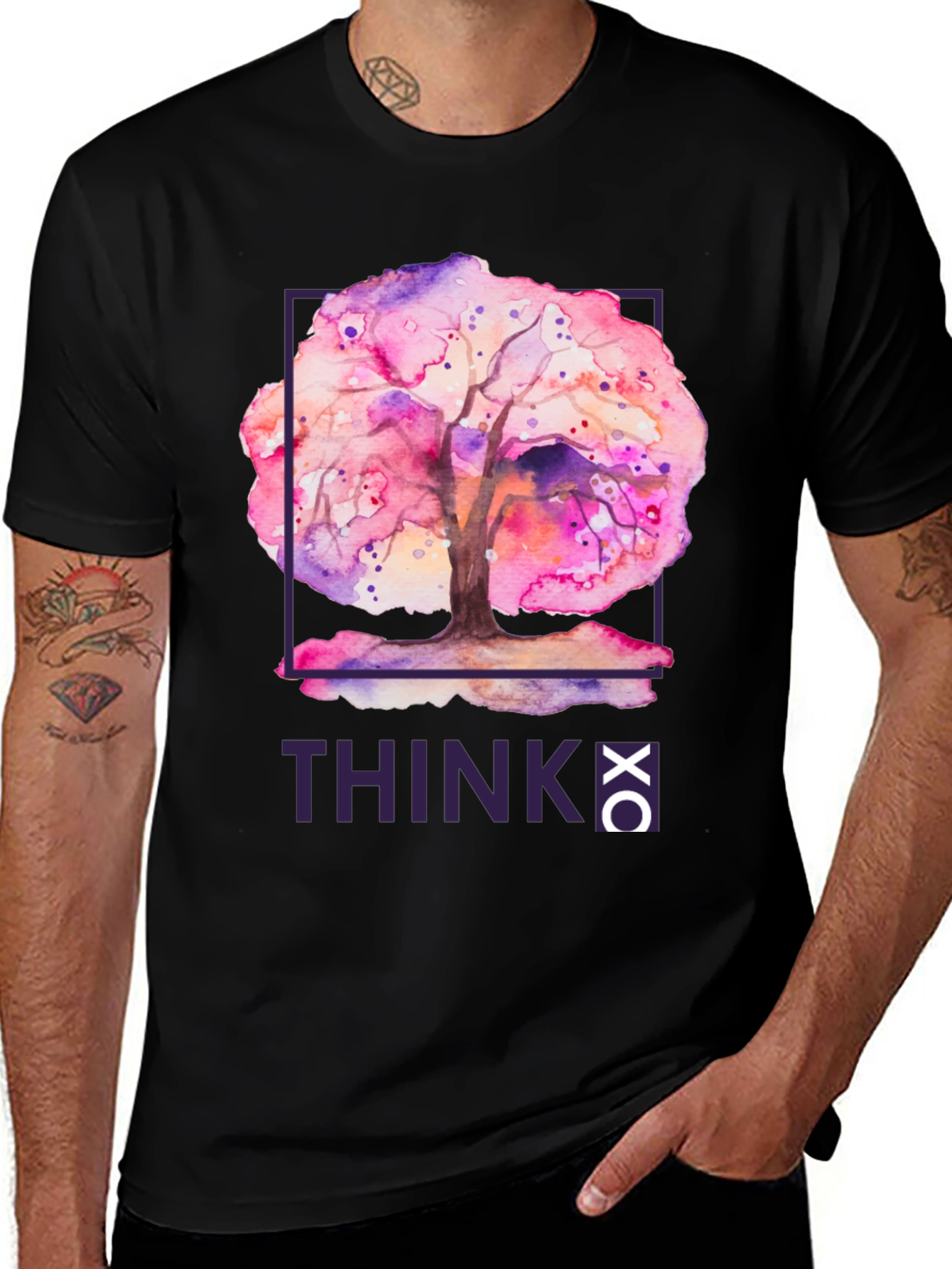 Variant 9 of Watercolor Tree Graphic Tee - Think XO Black T-Shirt