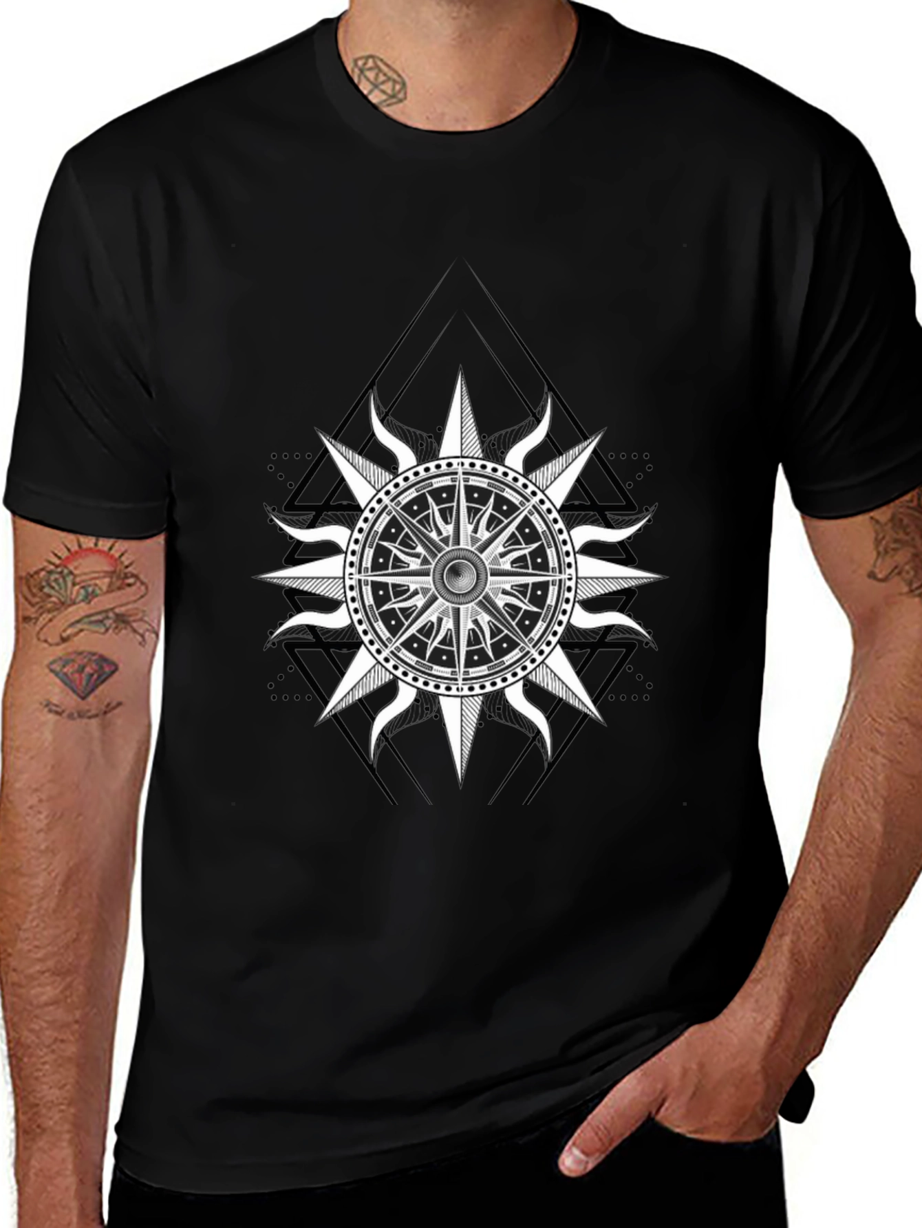 Variant 10 of Black T-Shirt with Compass Rose Graphic