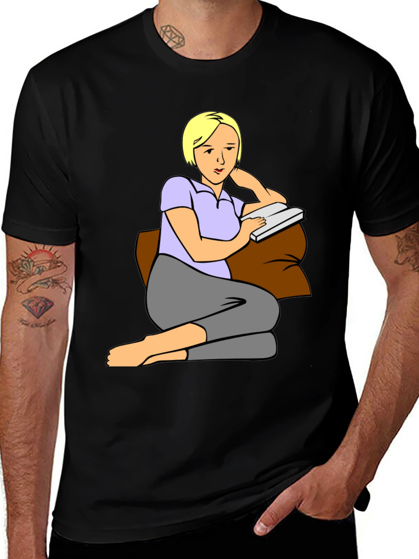 Variant 16 of Woman Reading T-Shirt: Cartoon Graphic Tee