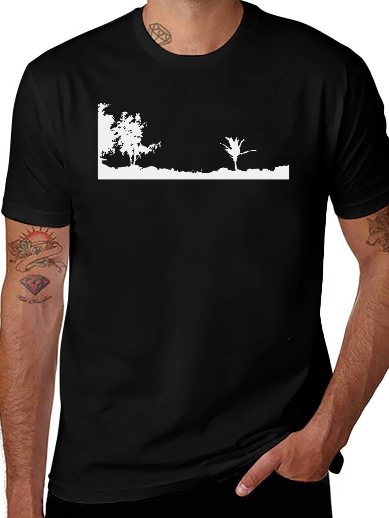 Variant 13 of Black T-Shirt with Minimalist Nature Scene