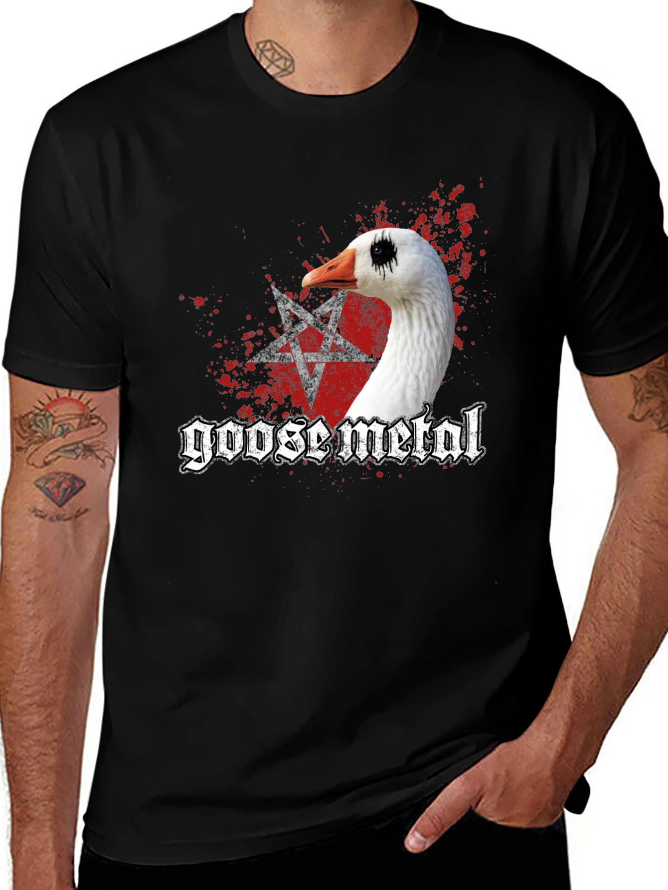 Variant 28 of Goose Metal T-Shirt - Funny Black Metal Goose Tee