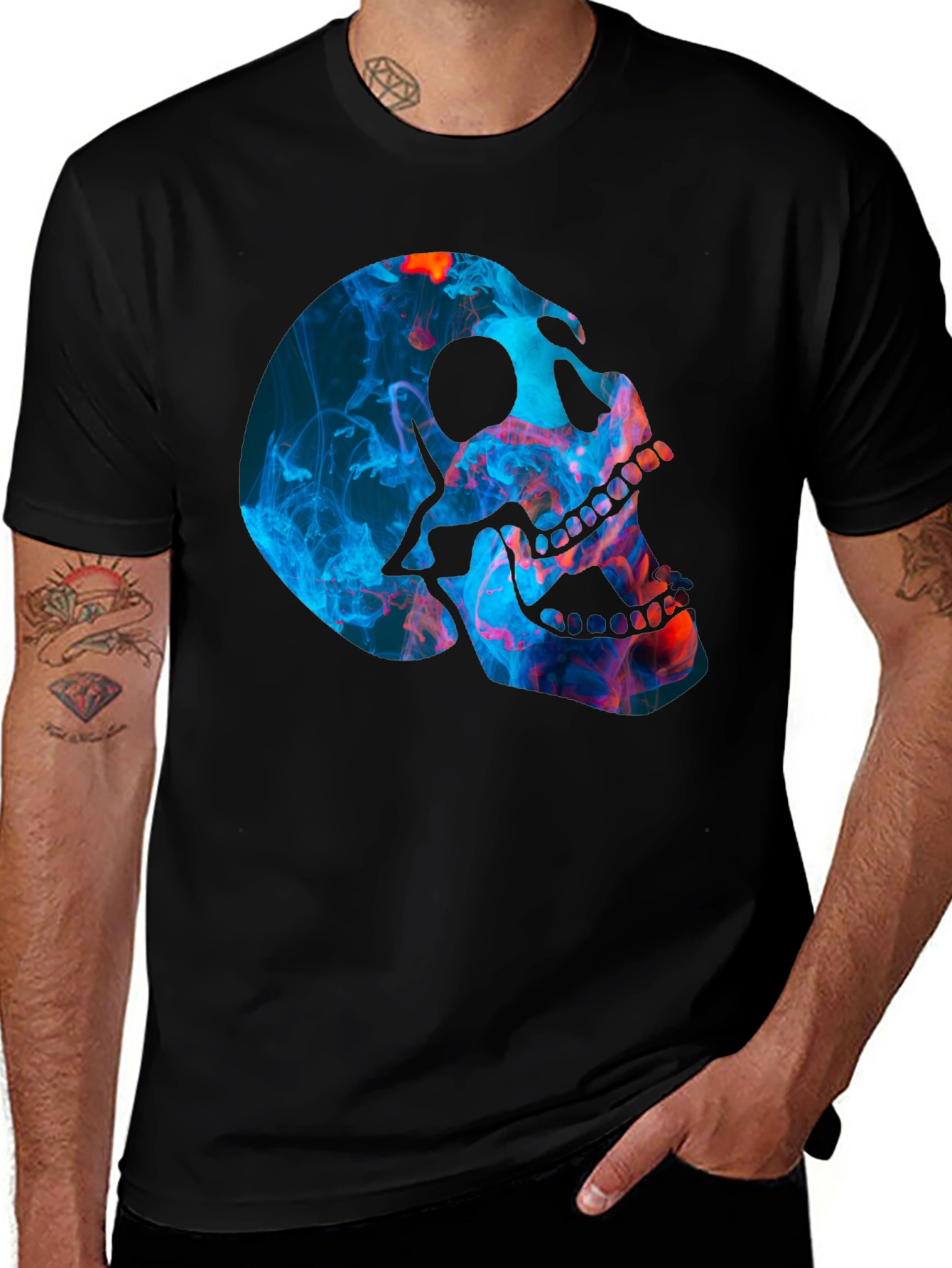Variant 17 of Smoky Skull Graphic T-Shirt - Black