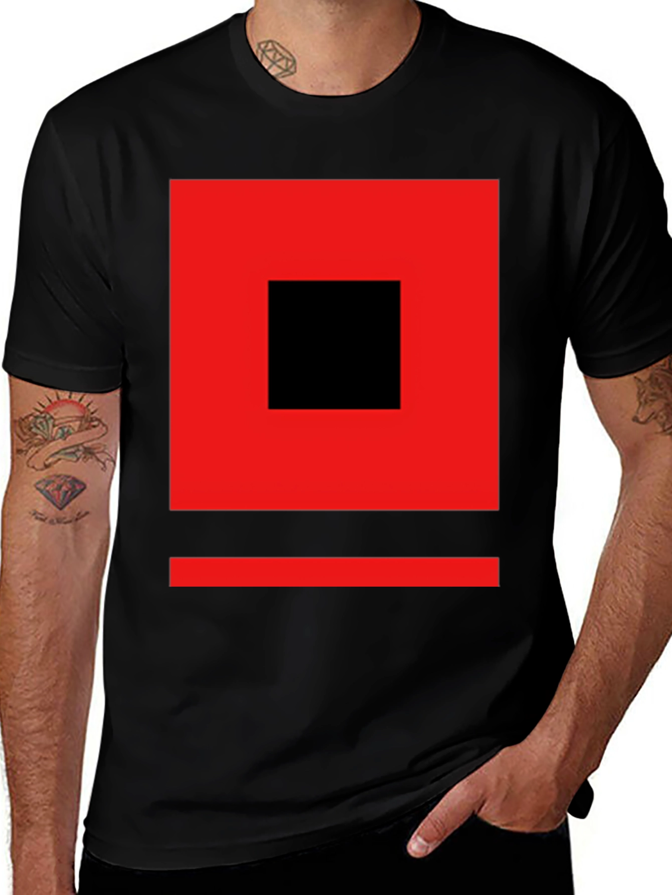 Variant 11 of Geometric Graphic Tee - Modern Red & Black Design